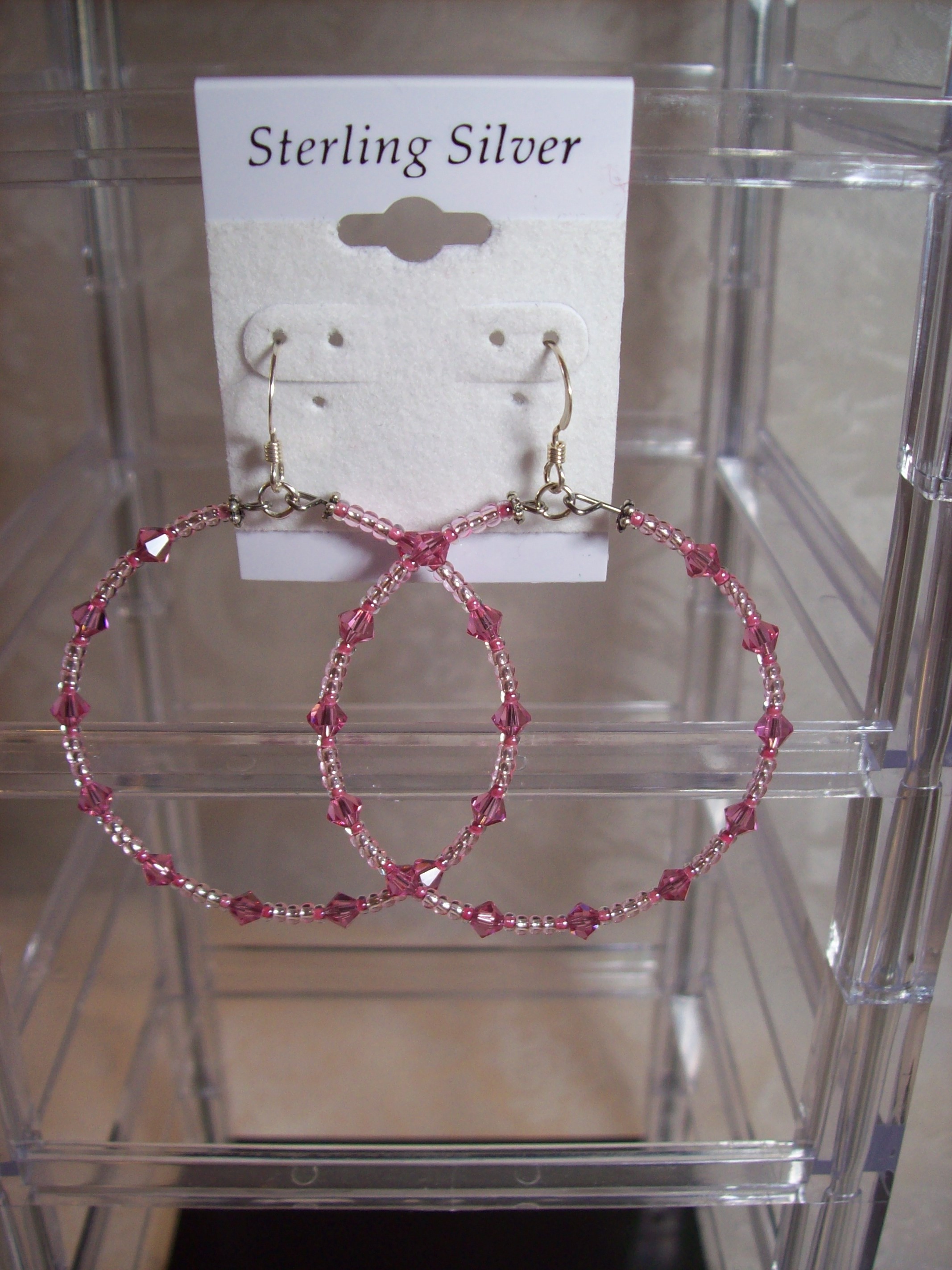 Pink Swarovski crystal Hoop Earrings 