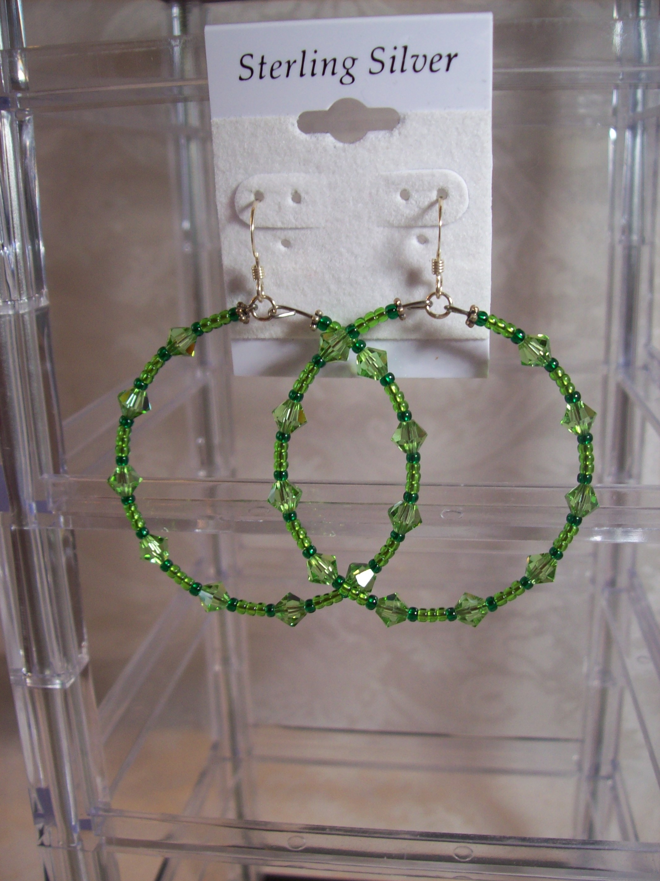 Green Swarovski crystal Hoop Earrings 