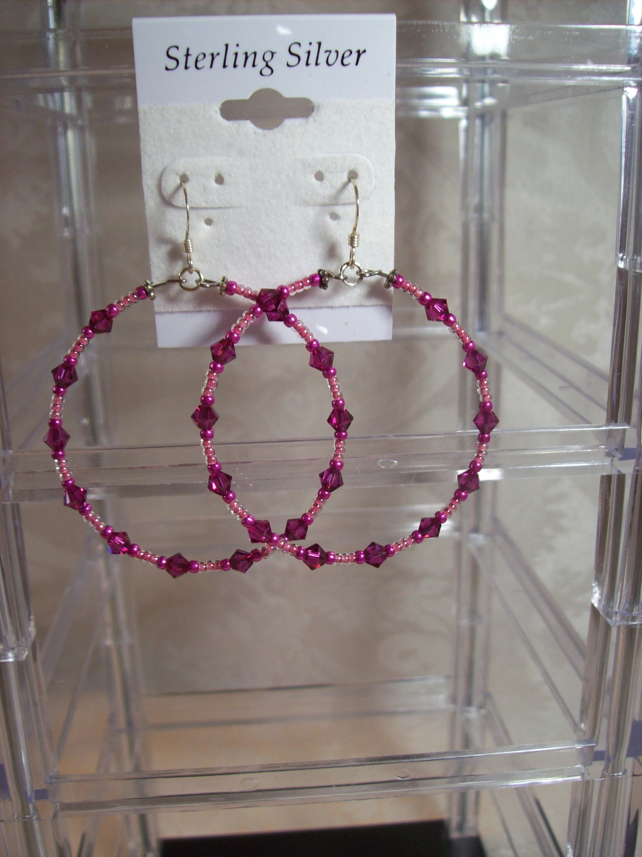 Pink Swarovski crystal Hoop Earrings 