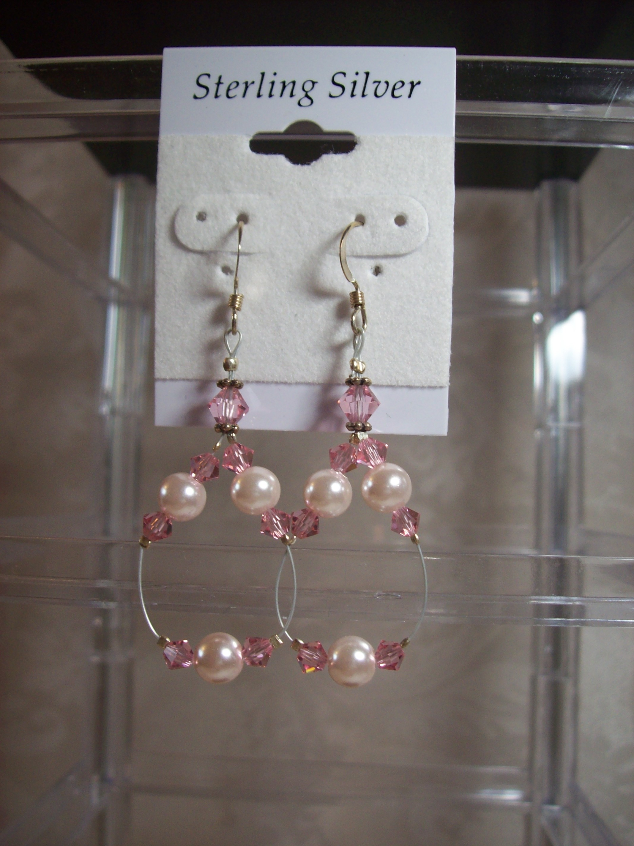 Teardrop Pink Swarovski crystal & Glass Pearls Earrings 