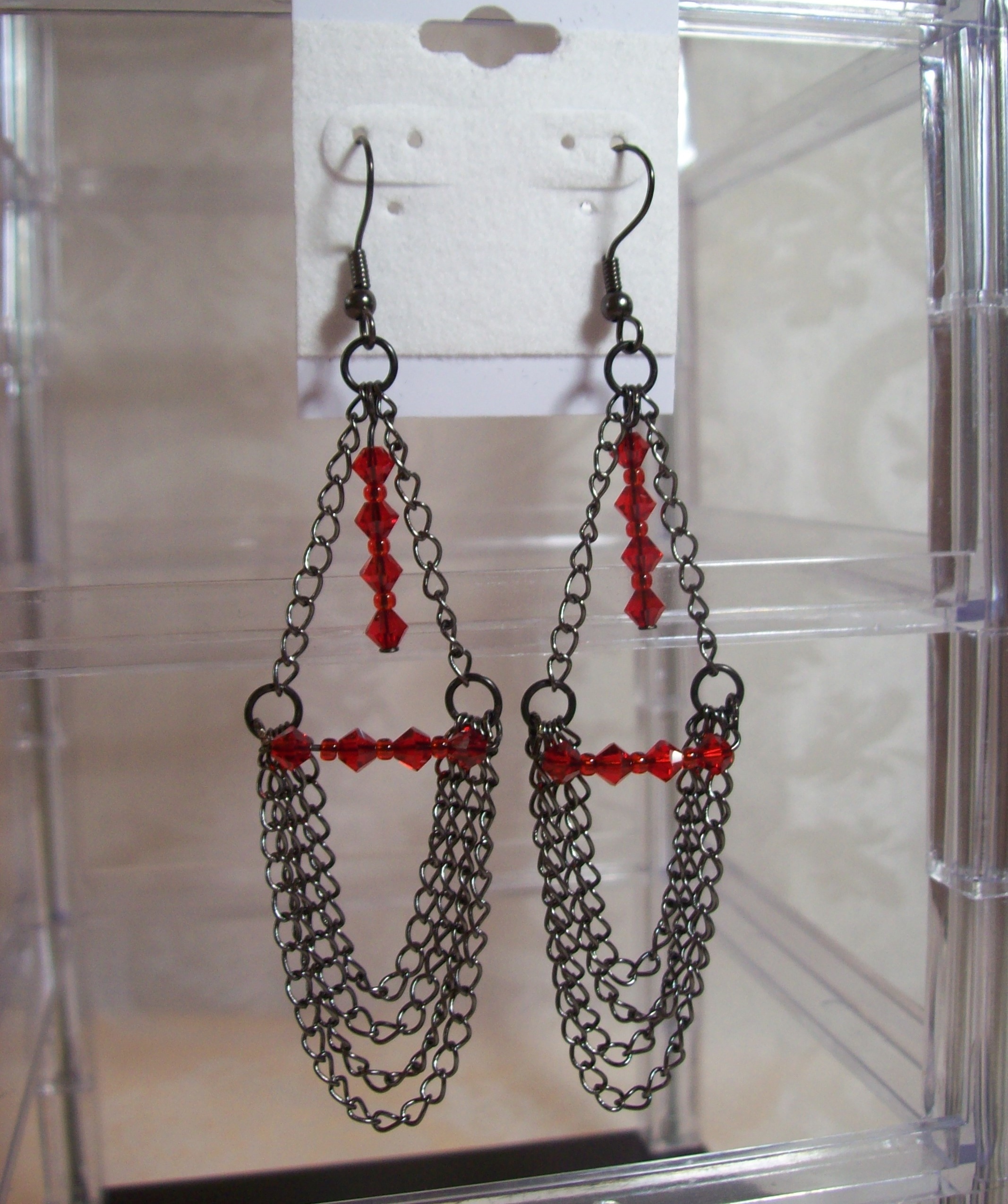  Red Swarovski crystal & Gun Metal Chandelier Earrings 