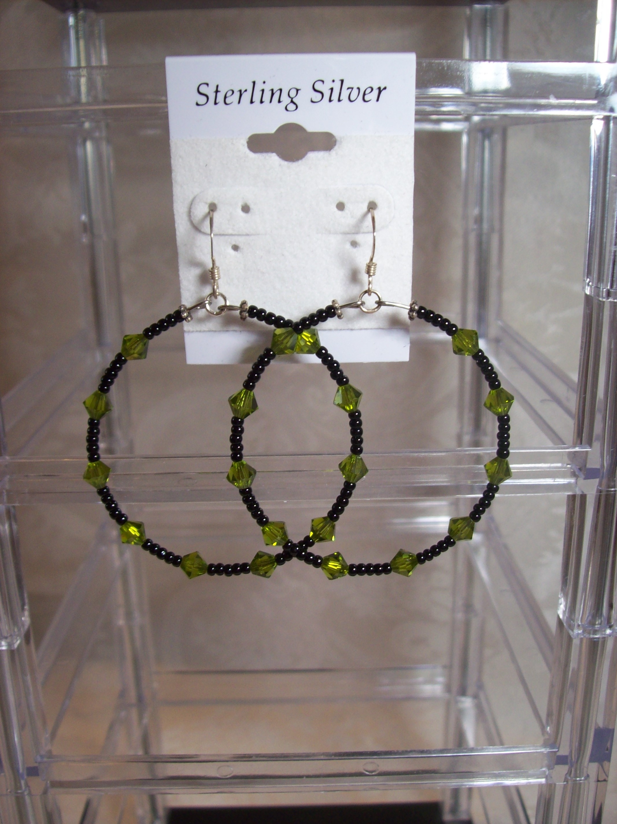 Green Swarovski crystal Hoop Earrings 