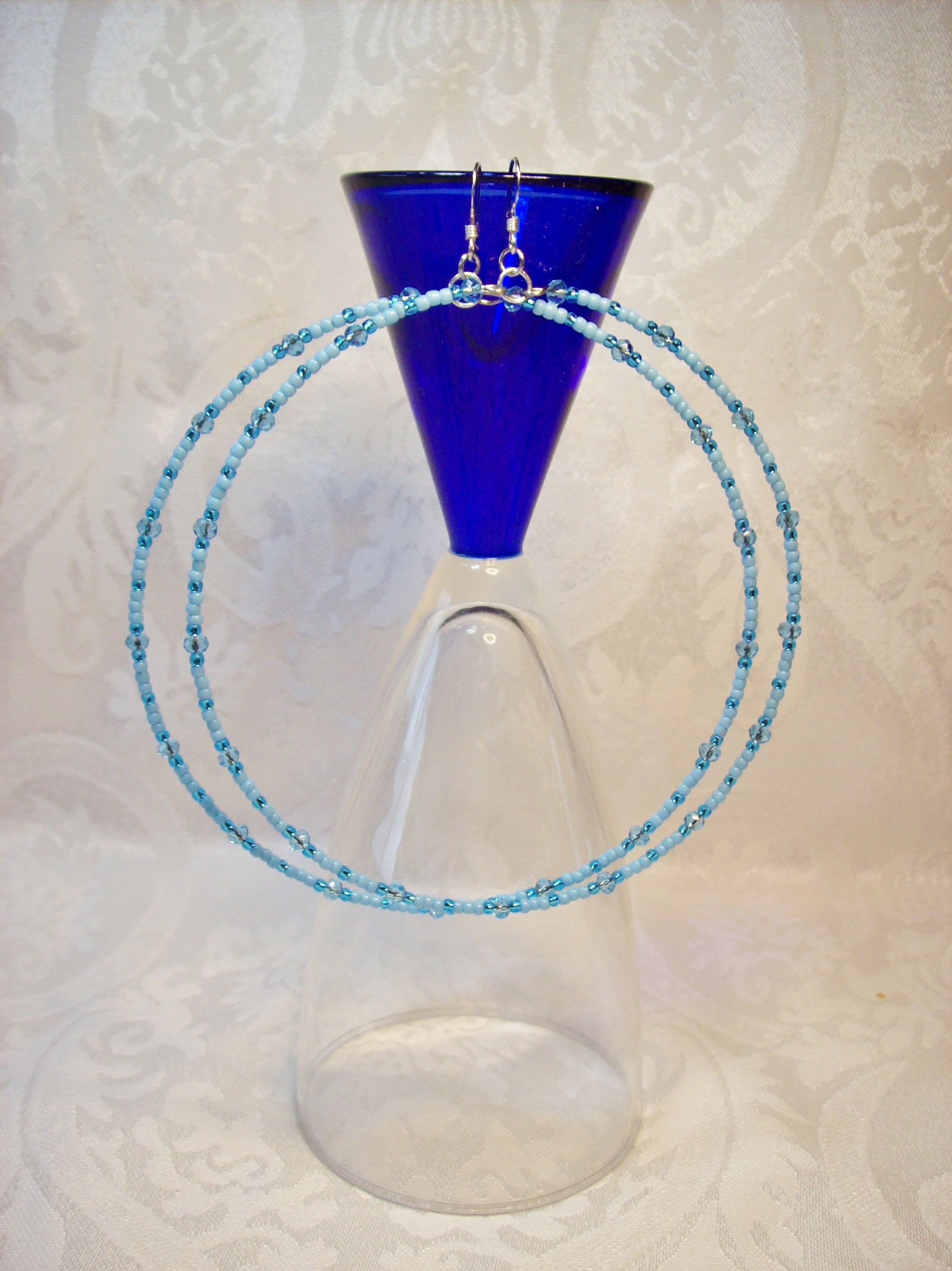  Blue Lg. Hoop Earrings with Sterling Silver hooks 