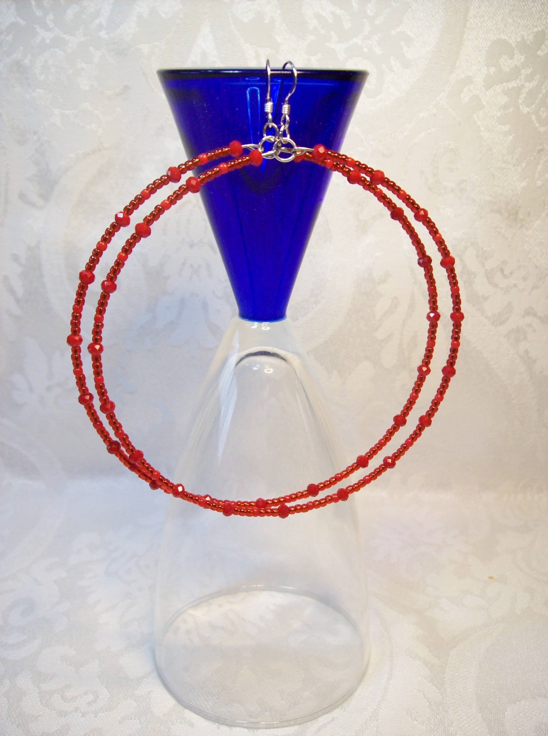 Red Lg. Hoop Earrings with Sterling Silver  hooks 