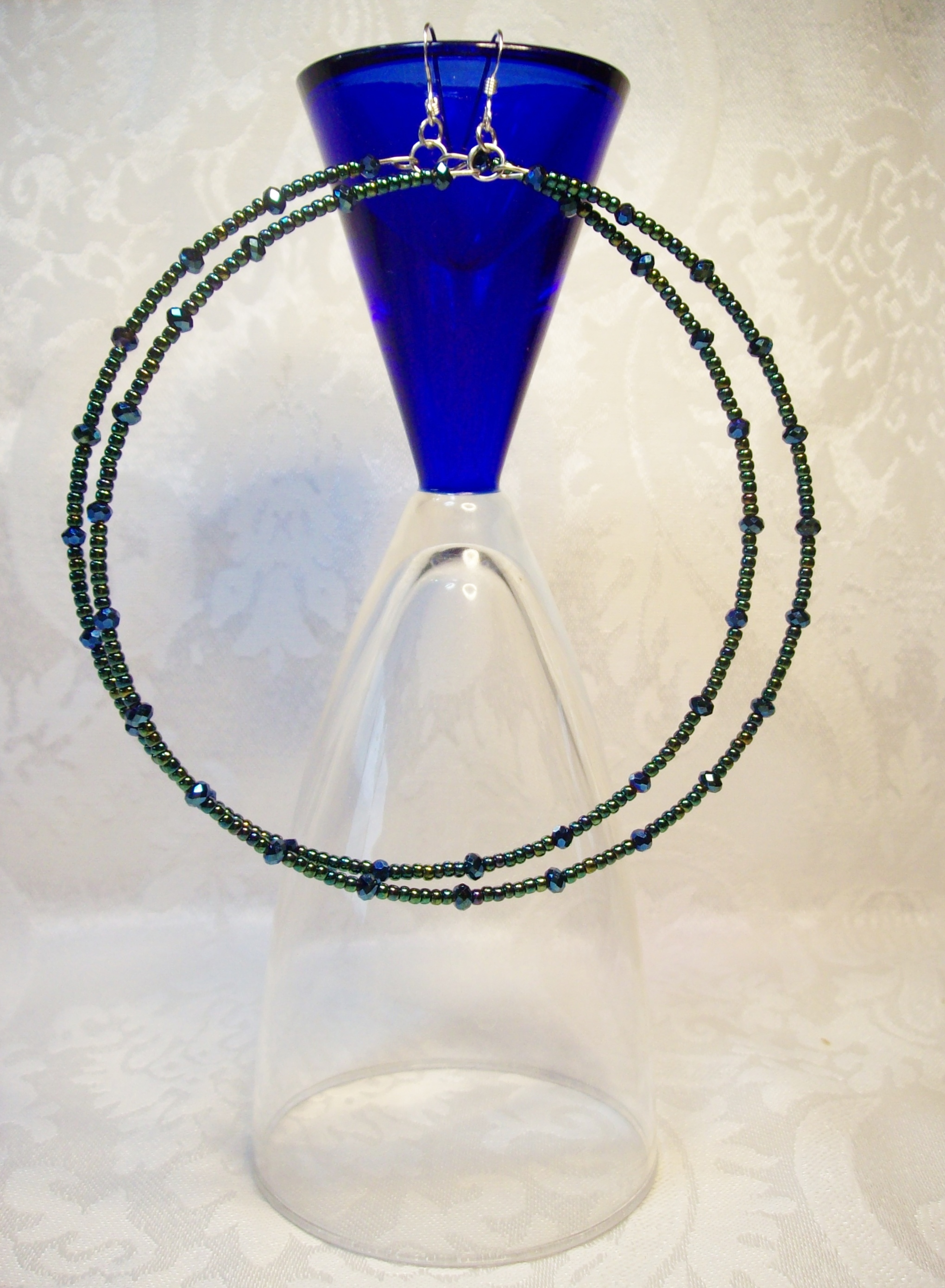 Emerald green Lg. Hoop Earrings with Sterling Silver hooks