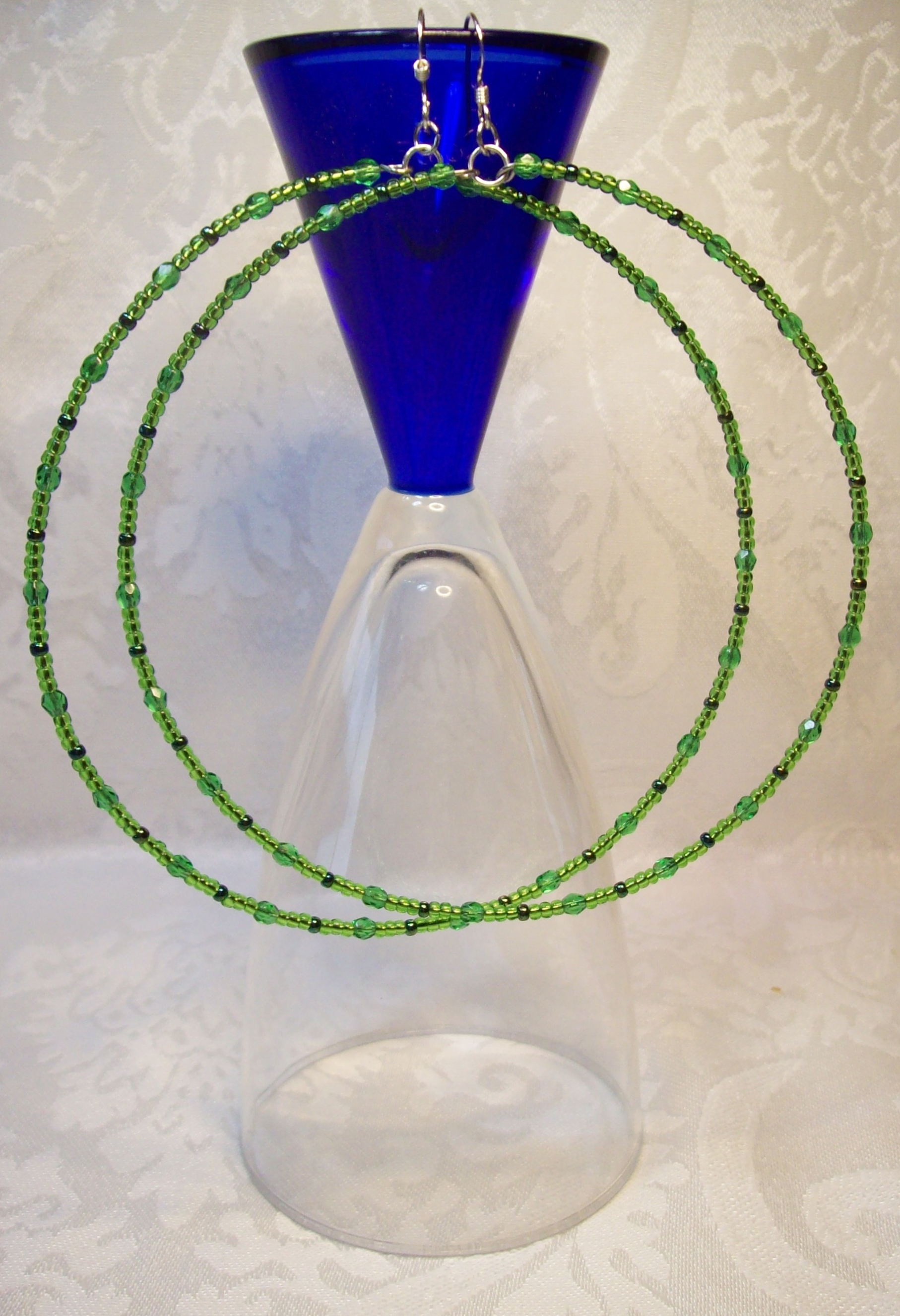  Green Lg. Hoop Earrings with Sterling Silver hooks