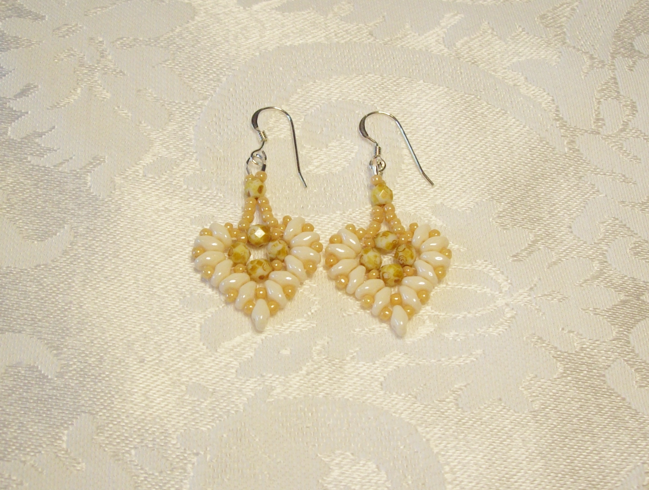  Tan Heart Earrings with Sterling Silver hooks 