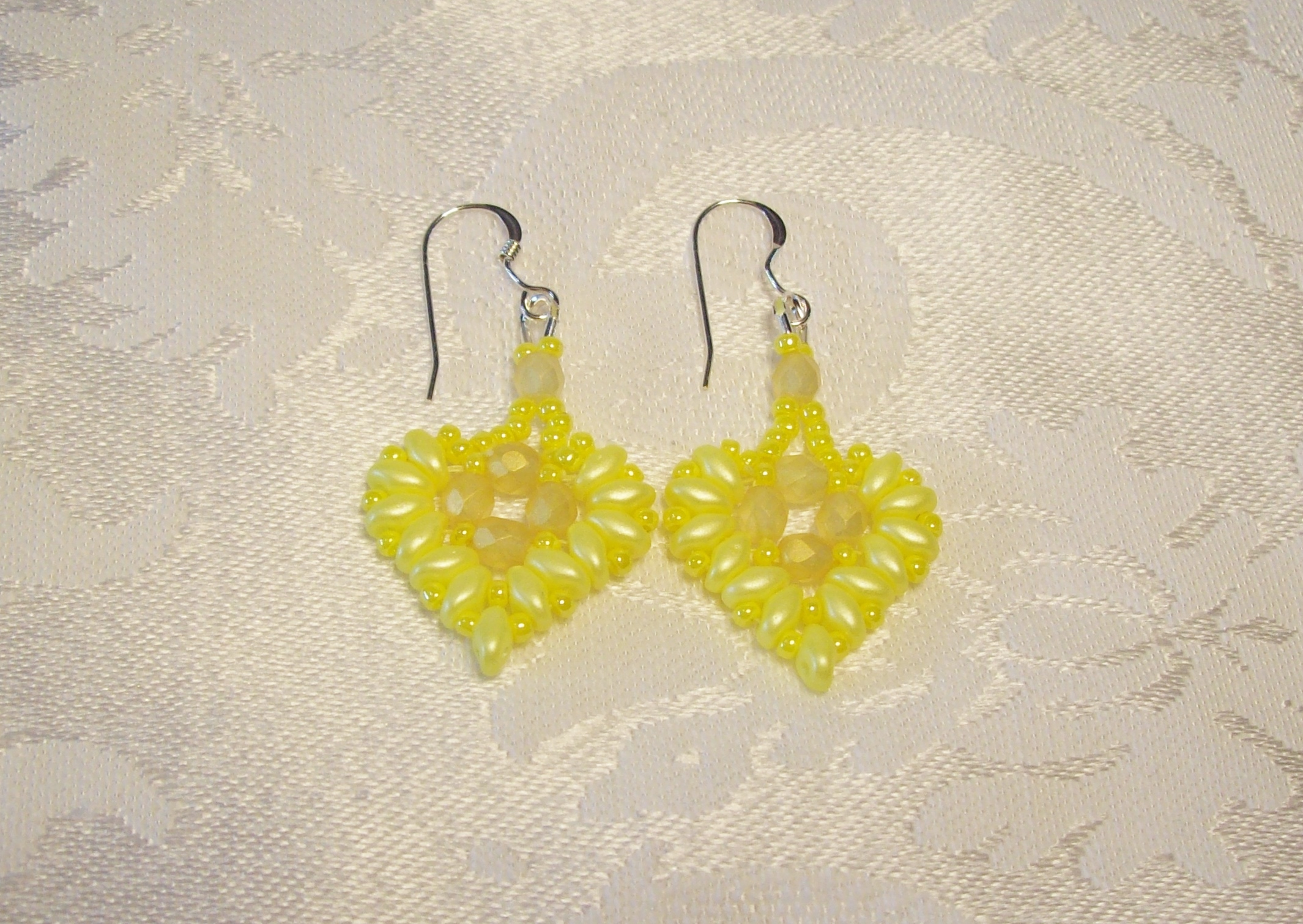 Yellow Heart Earrings with Sterling Silver hooks