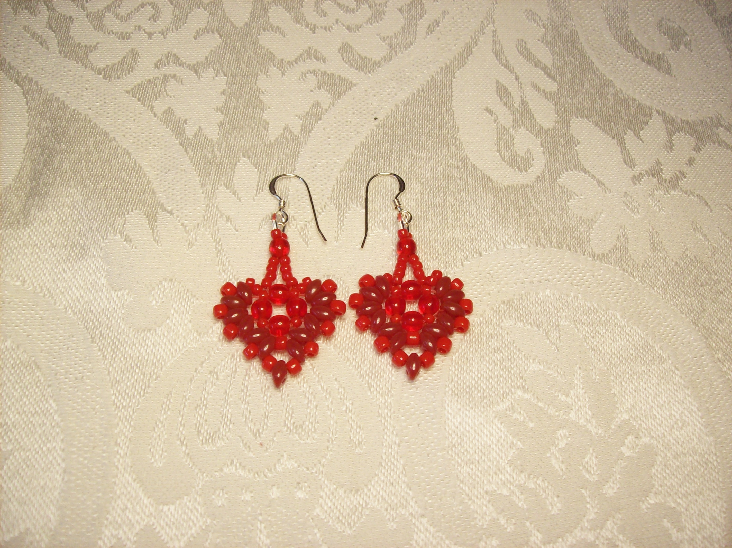 Red Heart Earrings with Sterling Silver hooks 
