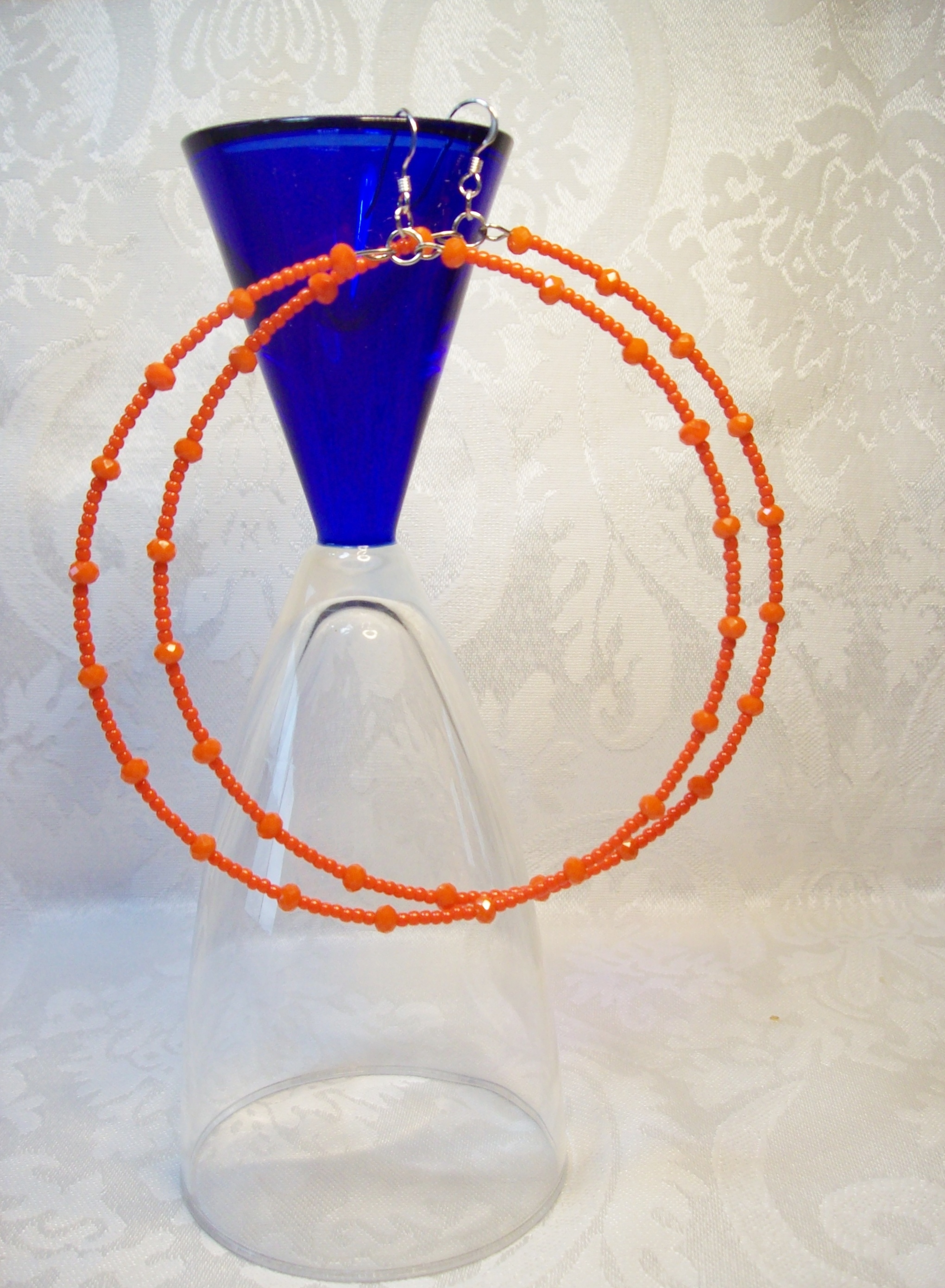 Orange Lg. Hoop Earrings with Sterling Silver hooks 