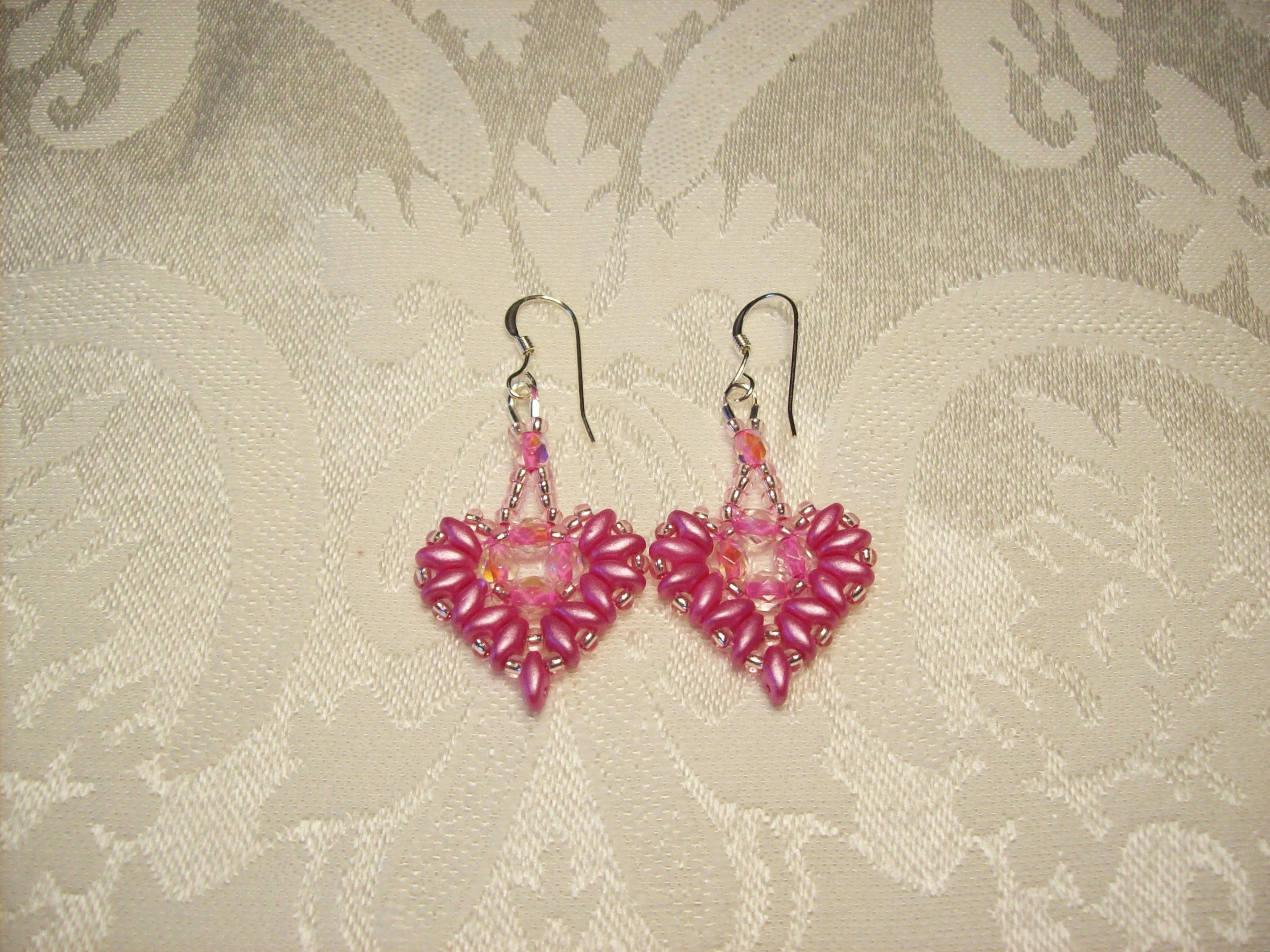 Pink Crystal Heart Earrings with Sterling Silver hooks