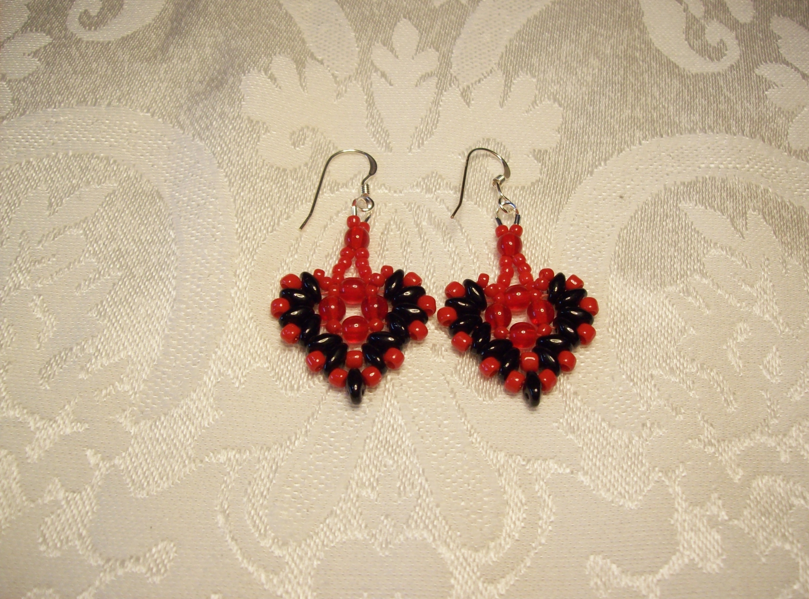 Red and Black Heart Earrings with Sterling Silver hooks