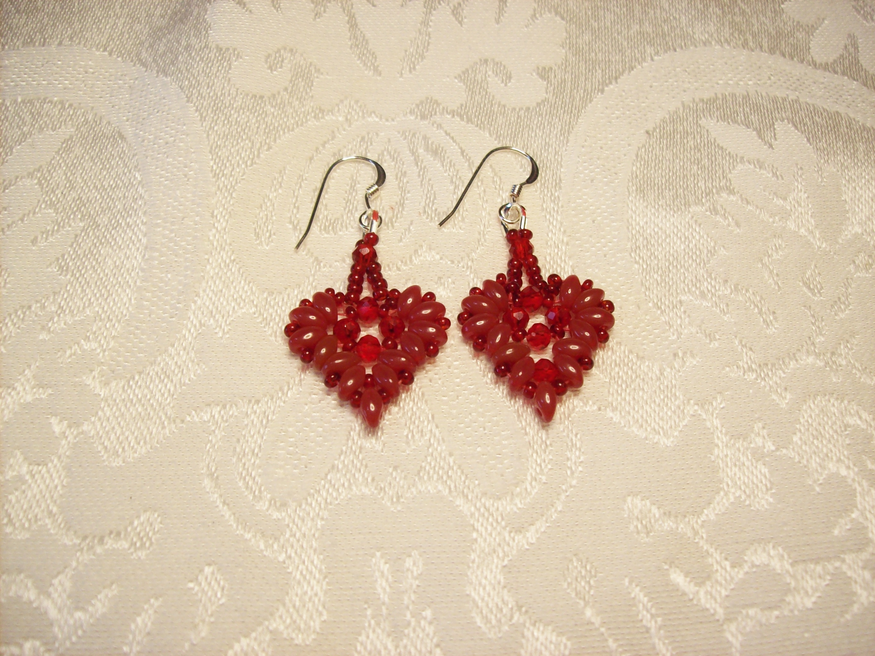 Red Crystal Heart Earrings With Sterling Silver Earring hooks 