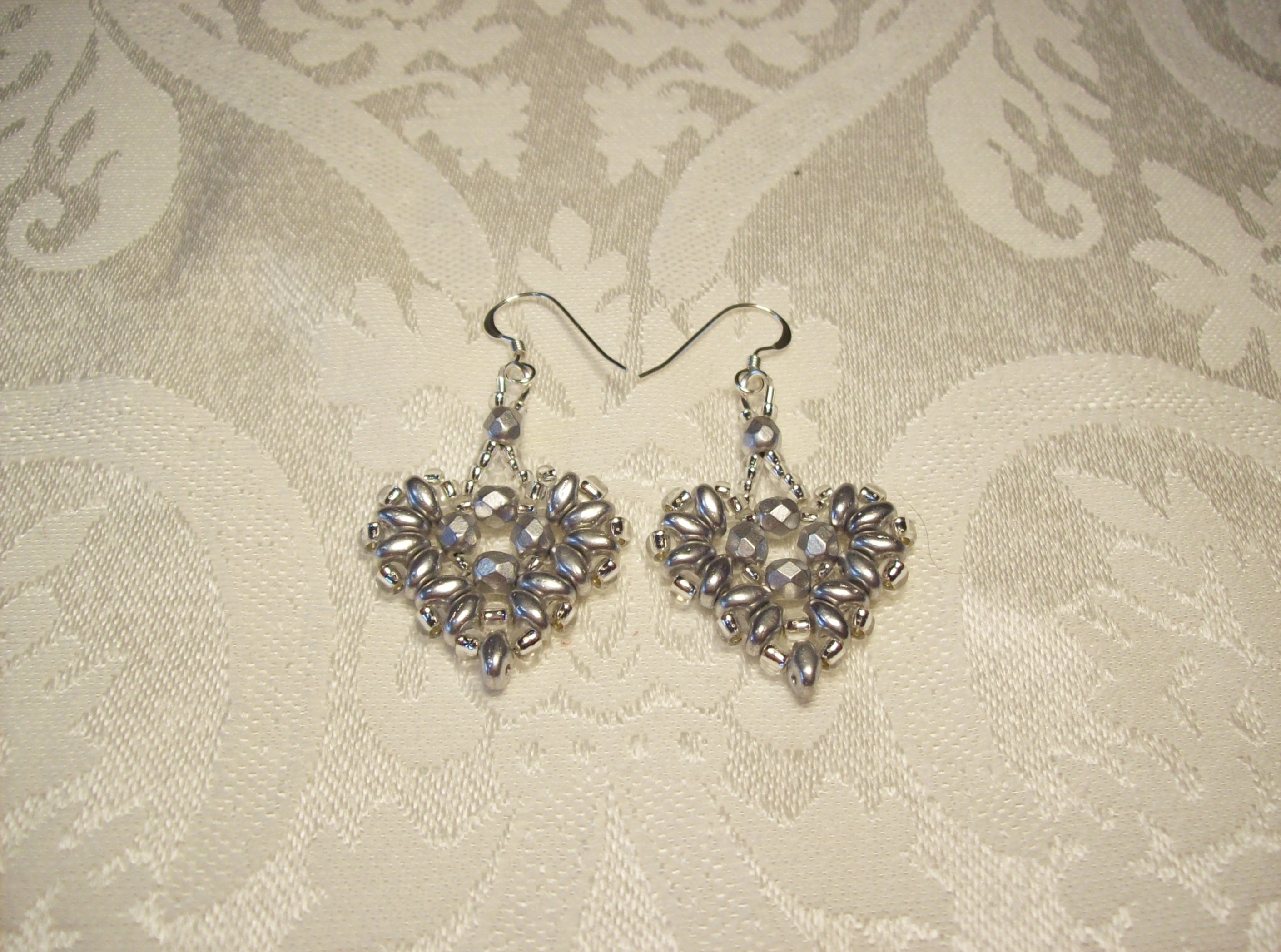Silver glass Heart Earrings with Sterling Silver hooks