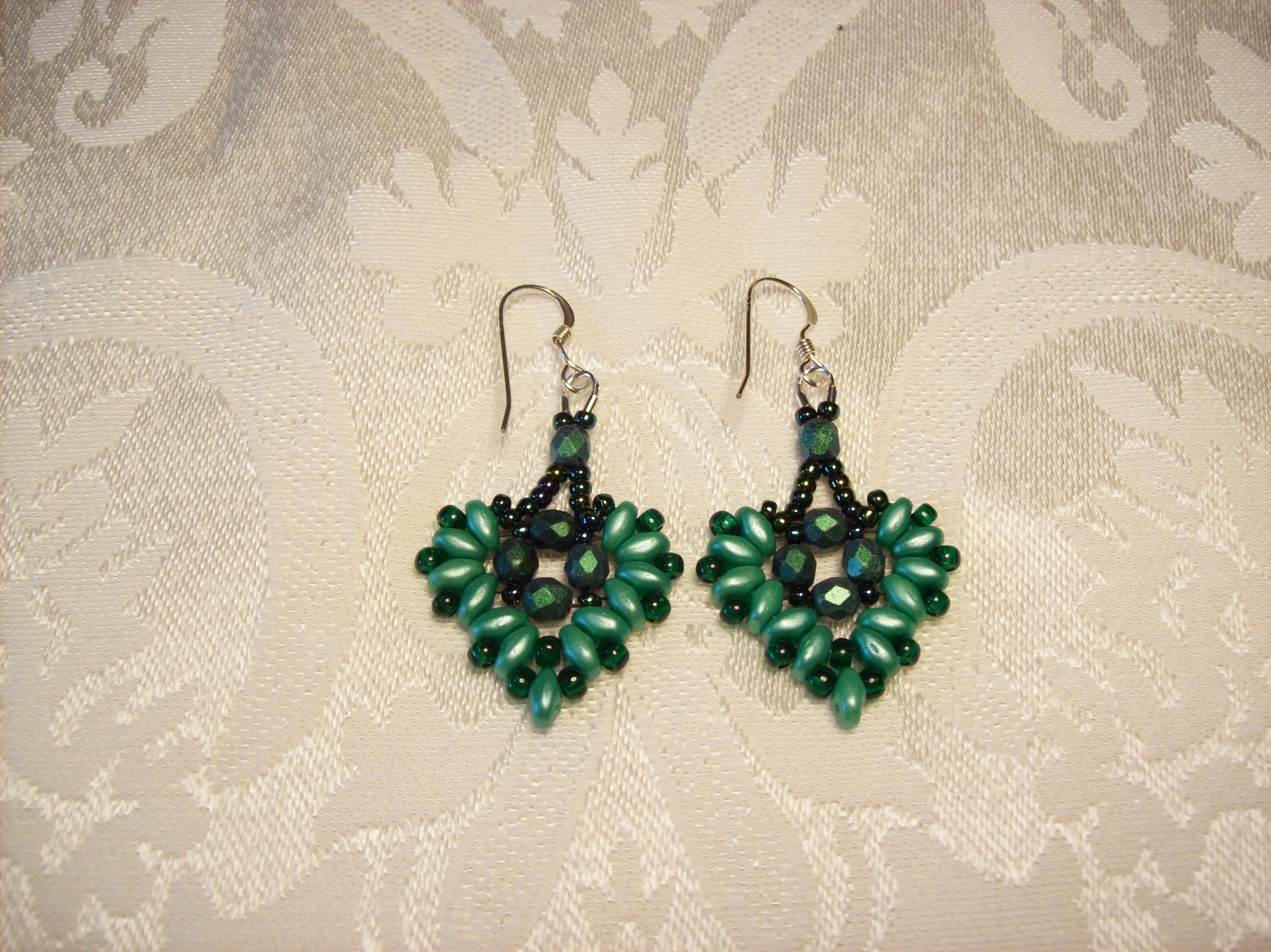 Green Heart Earrings with Sterling Silver hooks 