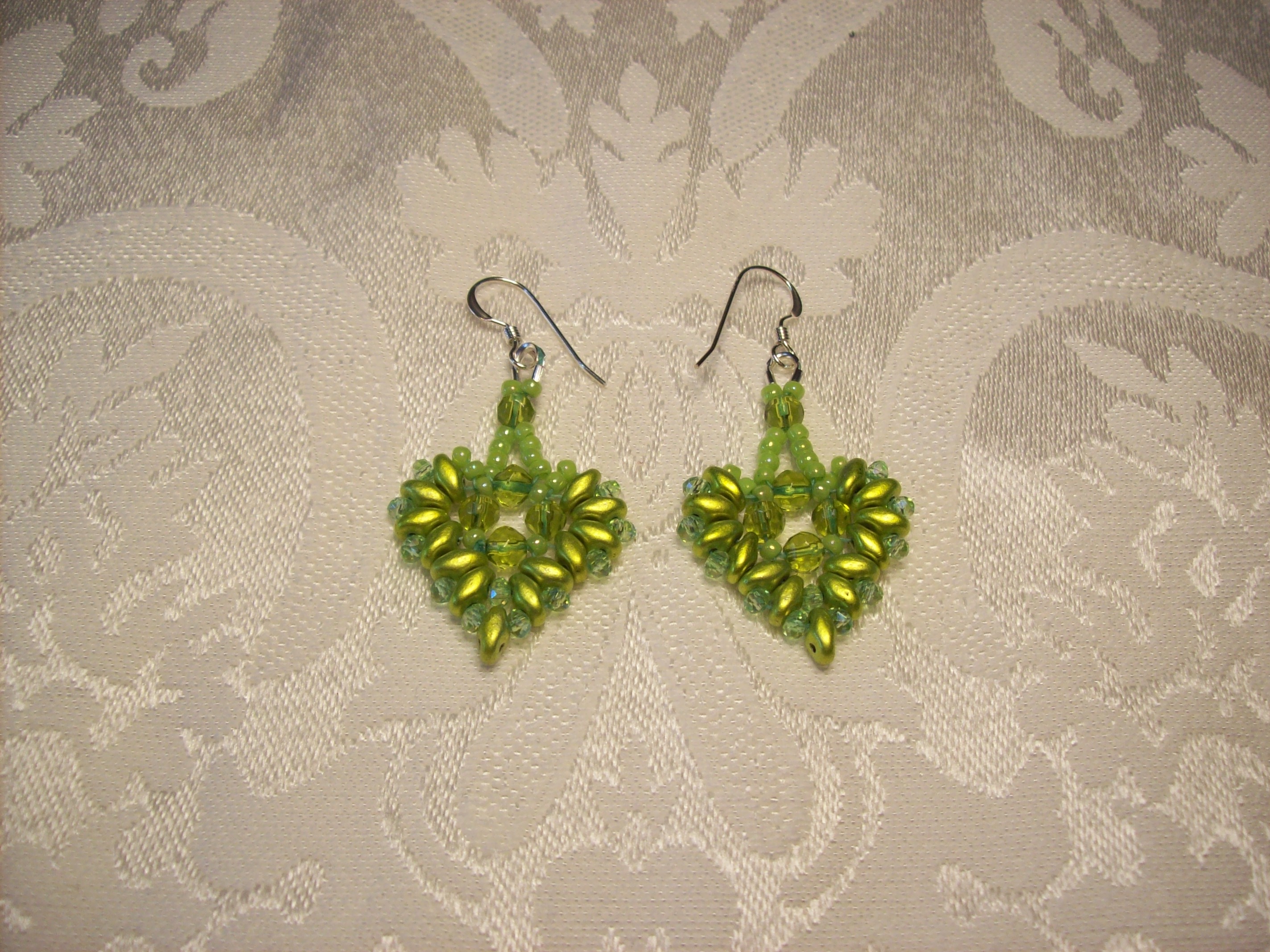 Light Green Crystal Heart Earrings With Sterling Silver hooks