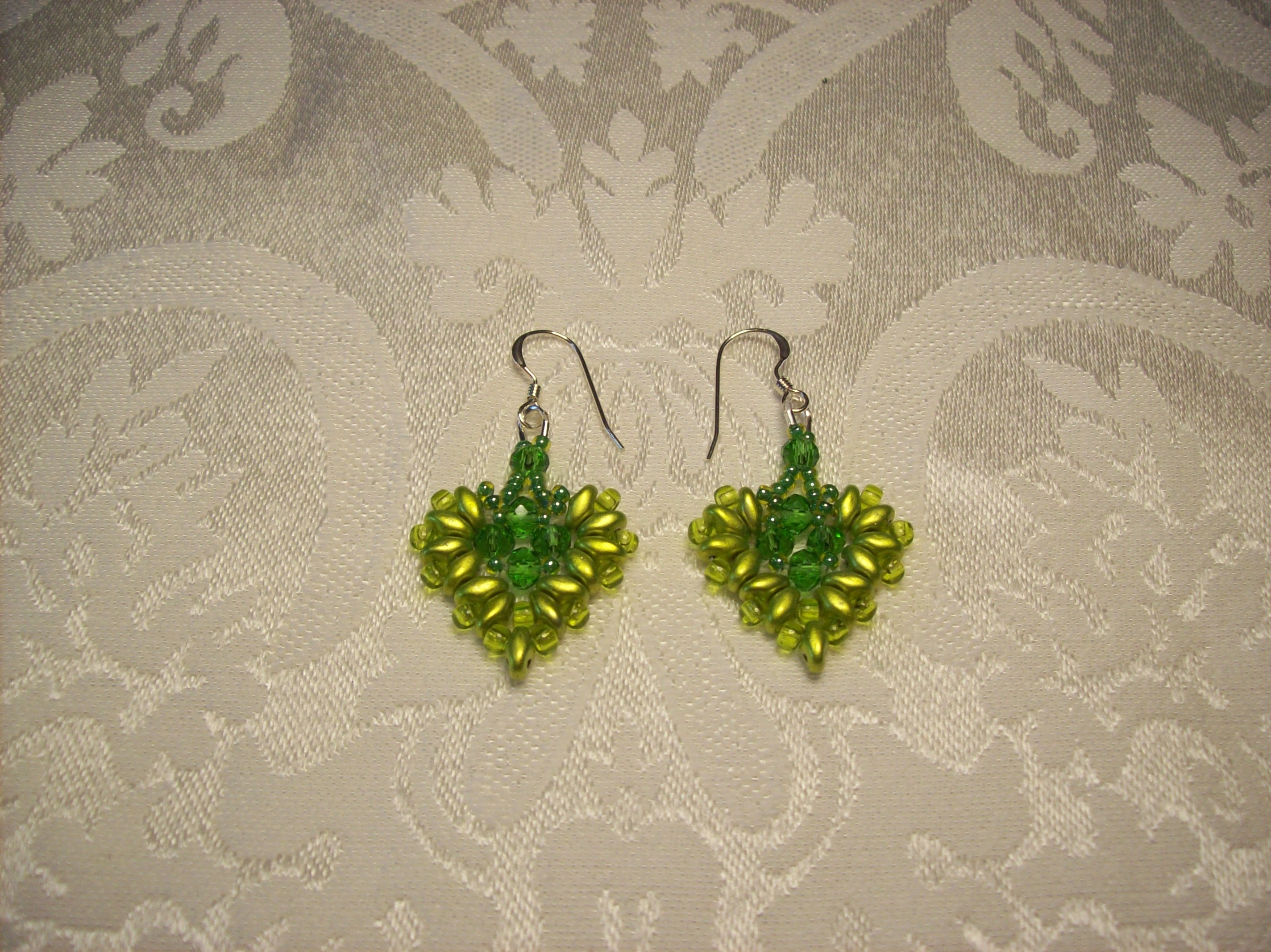 Dark Green Crystal Earrings with Sterling Silver hooks 