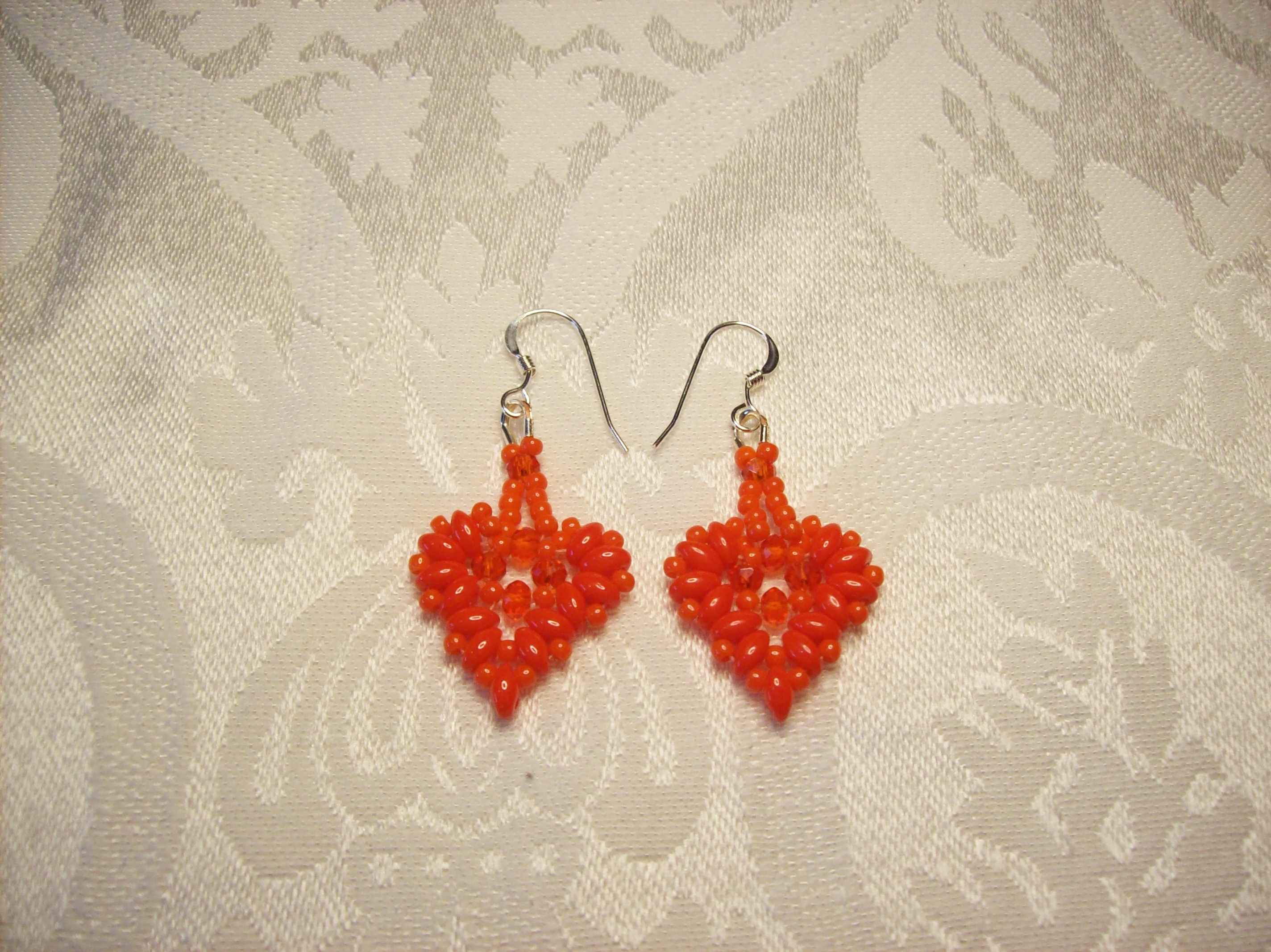 Orange Crystal Heart Earrings with Sterling Silver hooks 