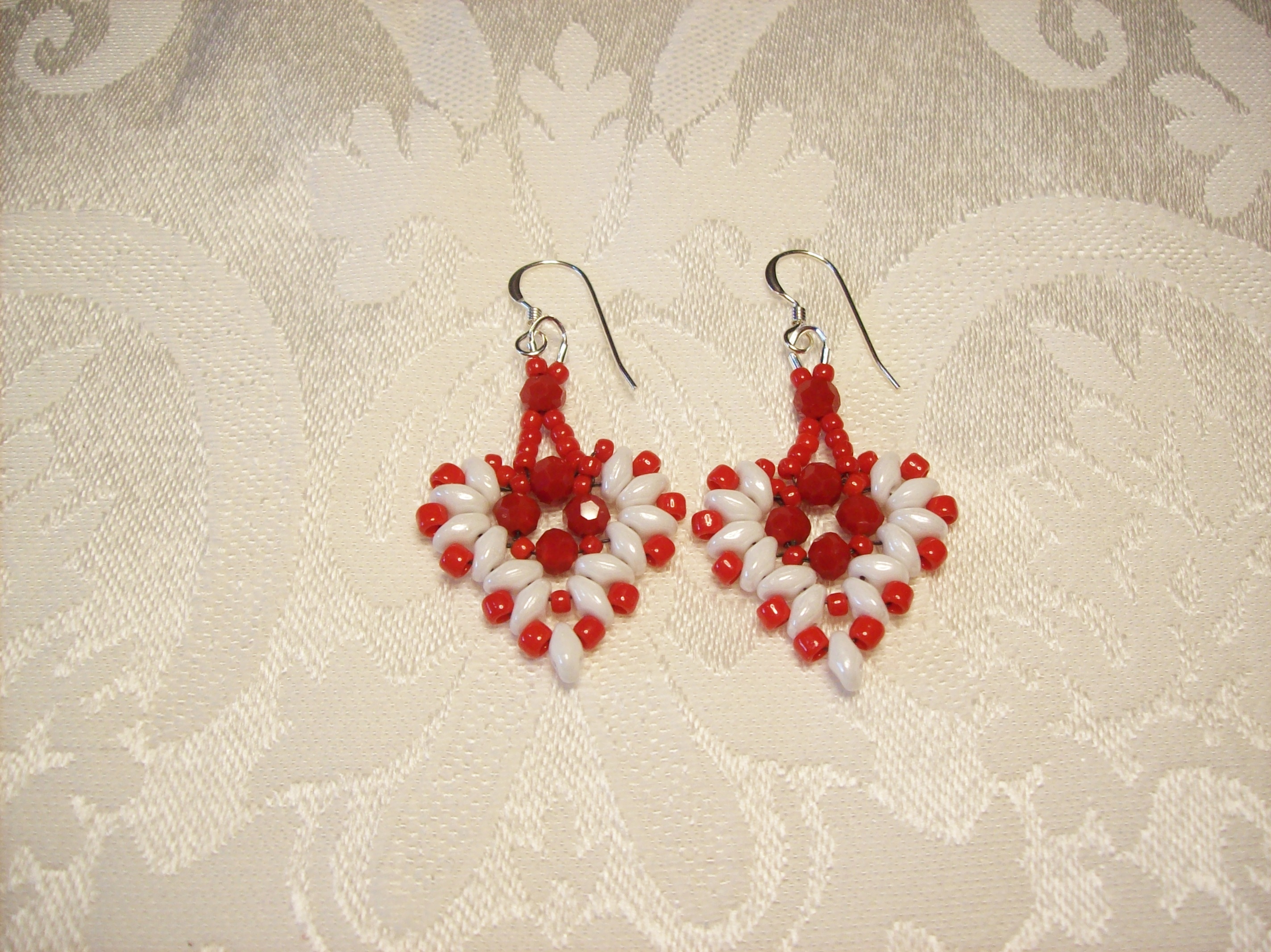  Red and White Heart Earrings with Sterling Silver hooks