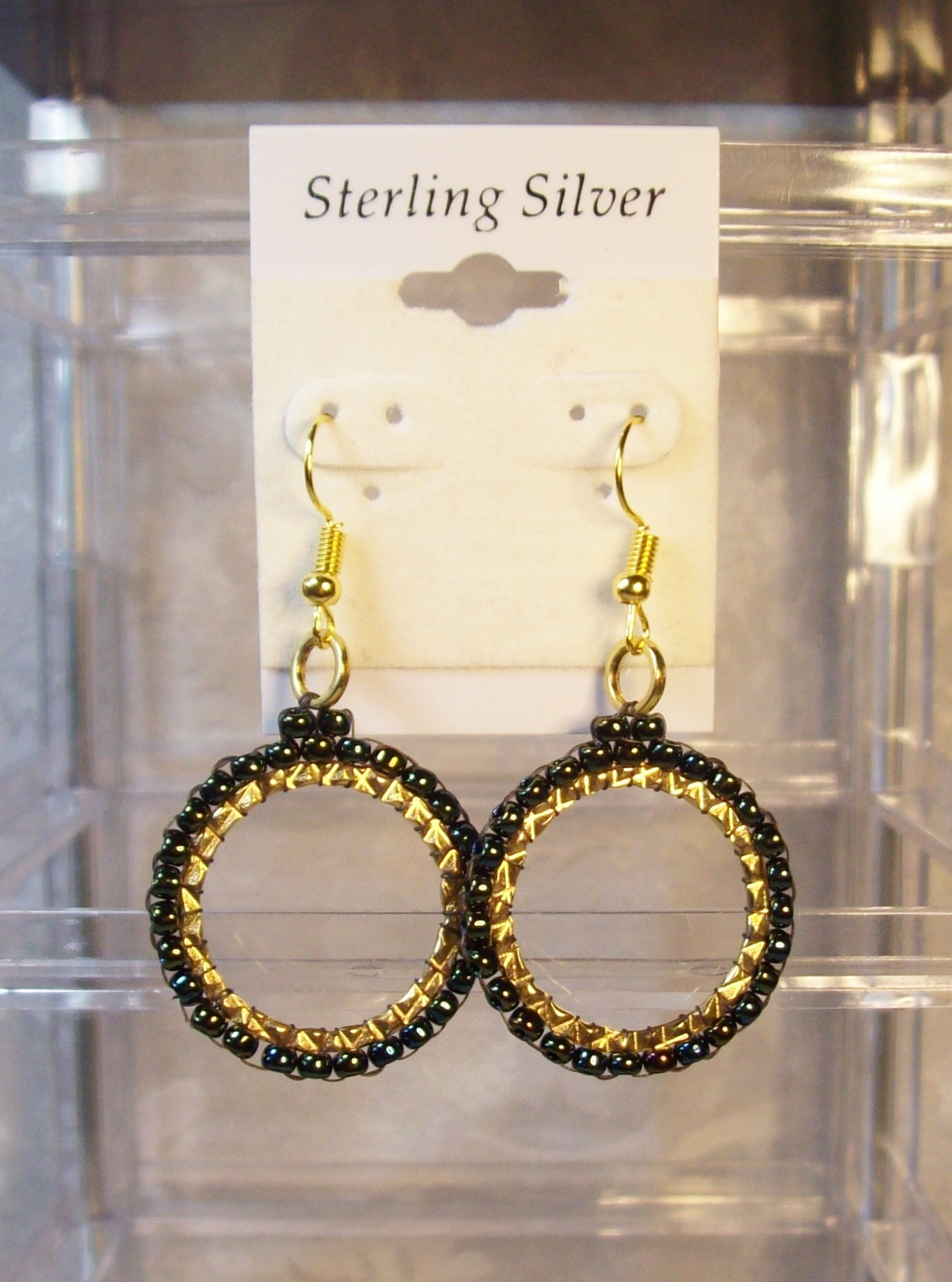 Dark Green seed bead Hoop Earrings with Sterling Silver hooks 