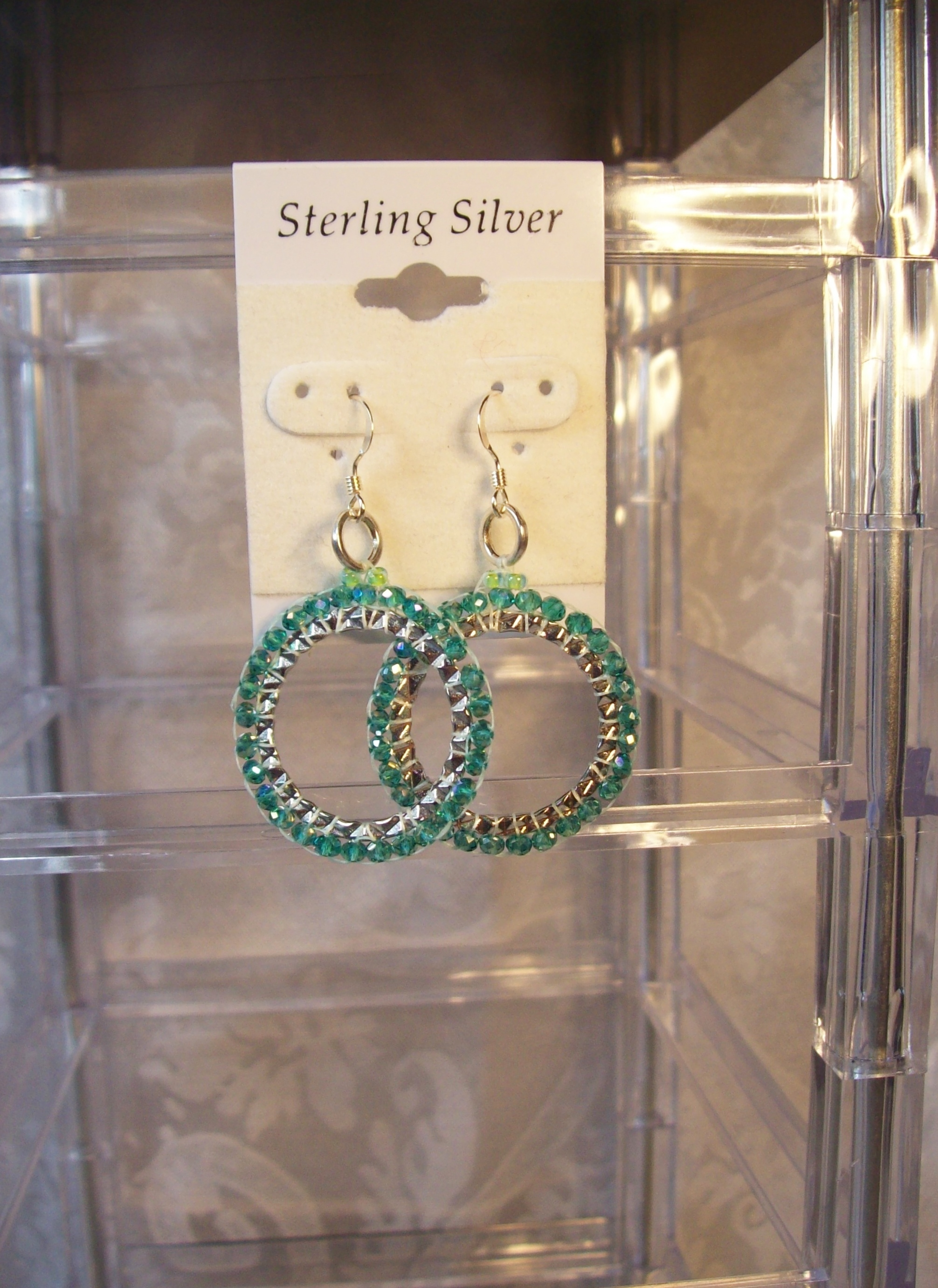 Green Crystal Hoop Earrings with Sterling Silver hooks 