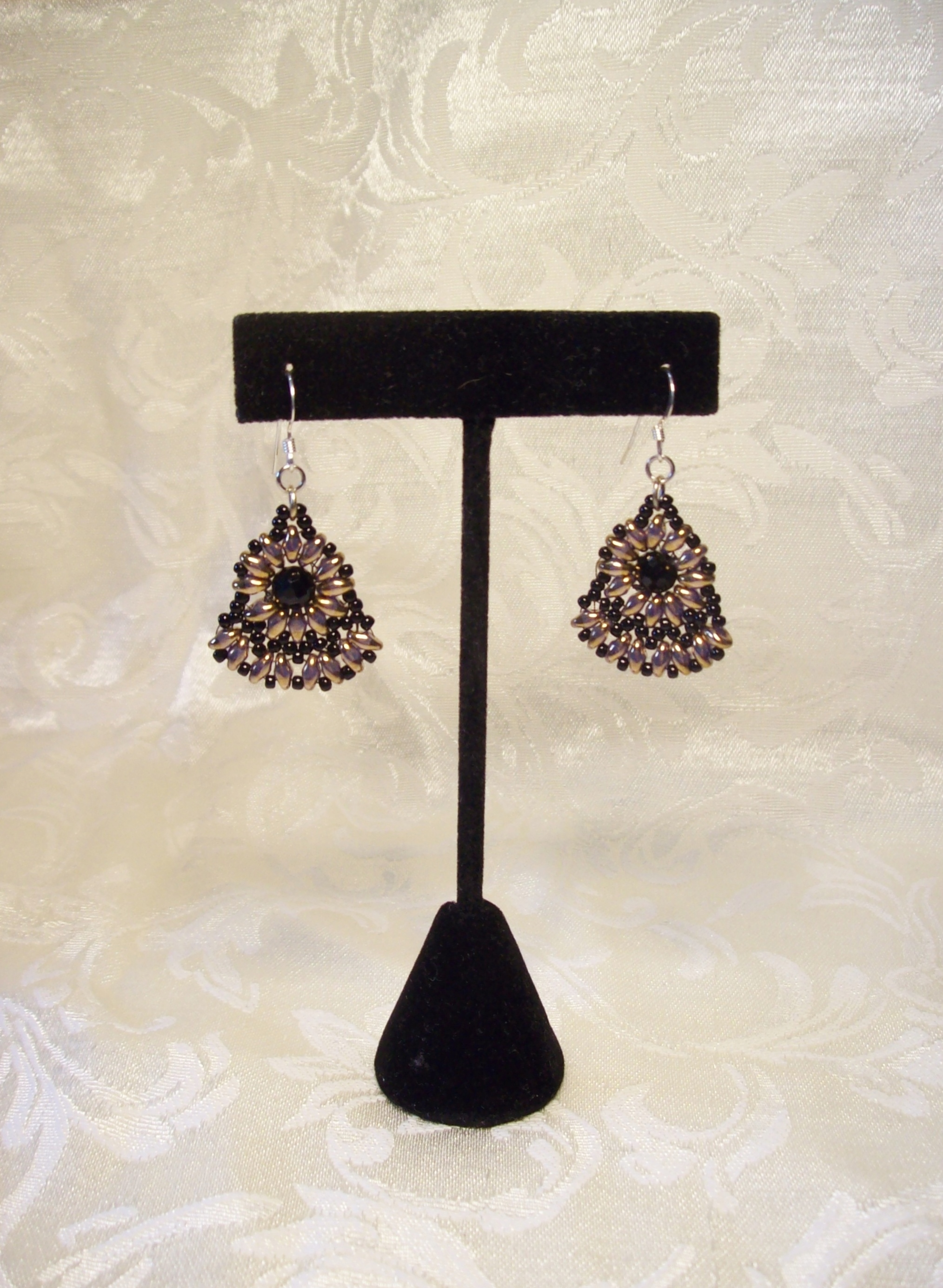 Fan Black & Gold Earrings with Sterling Silver hooks 
