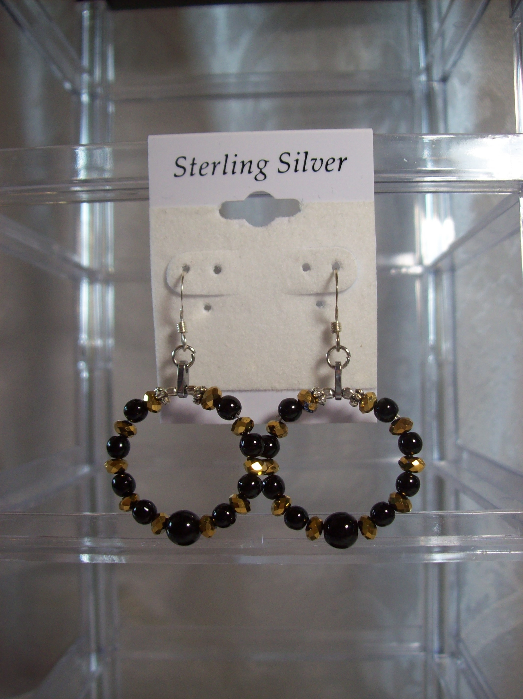 Black & Gold Hoop Earrings with Sterling Silver hooks 