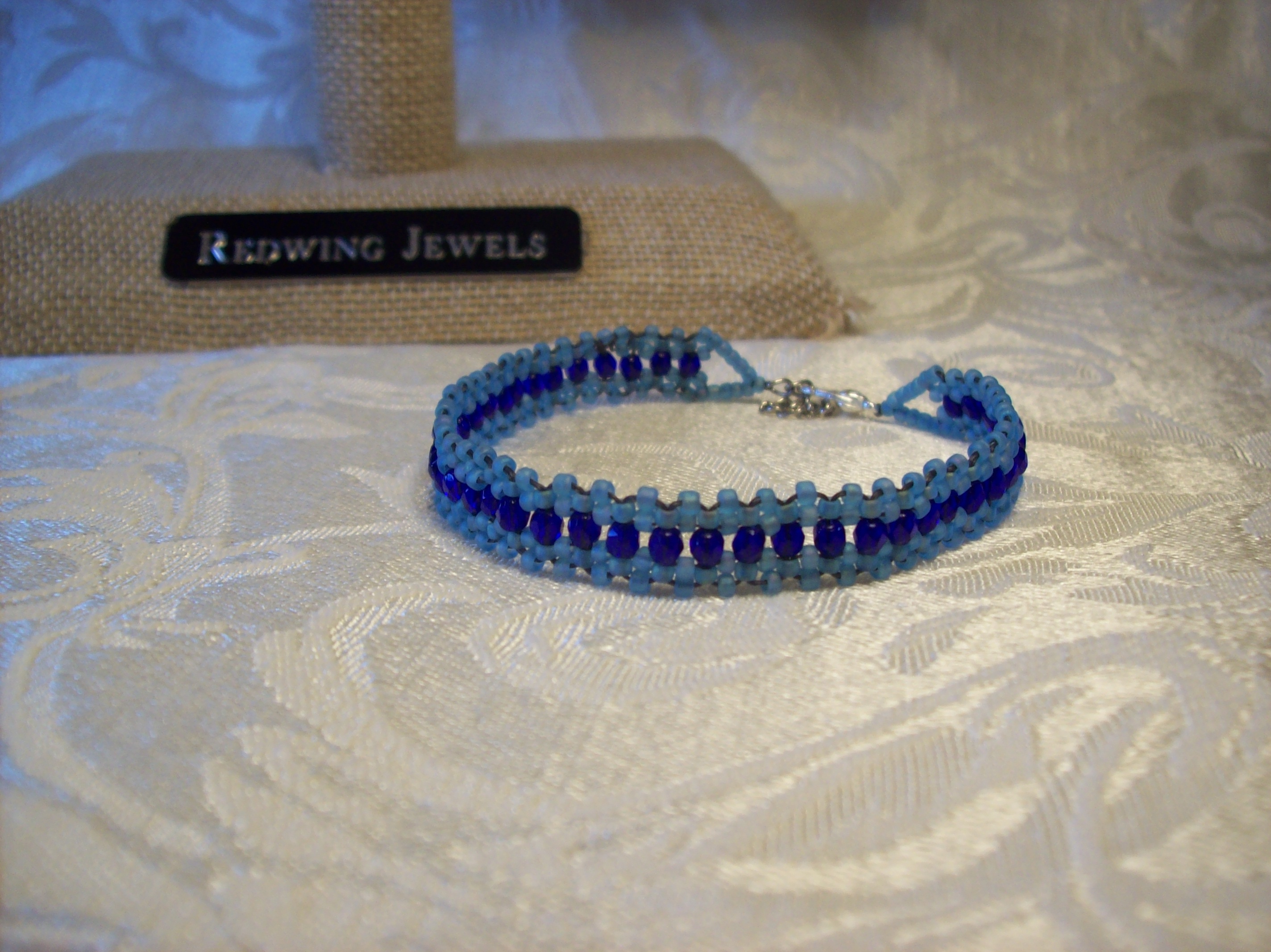Blue Faceted Czech glass Lace Bracelet 