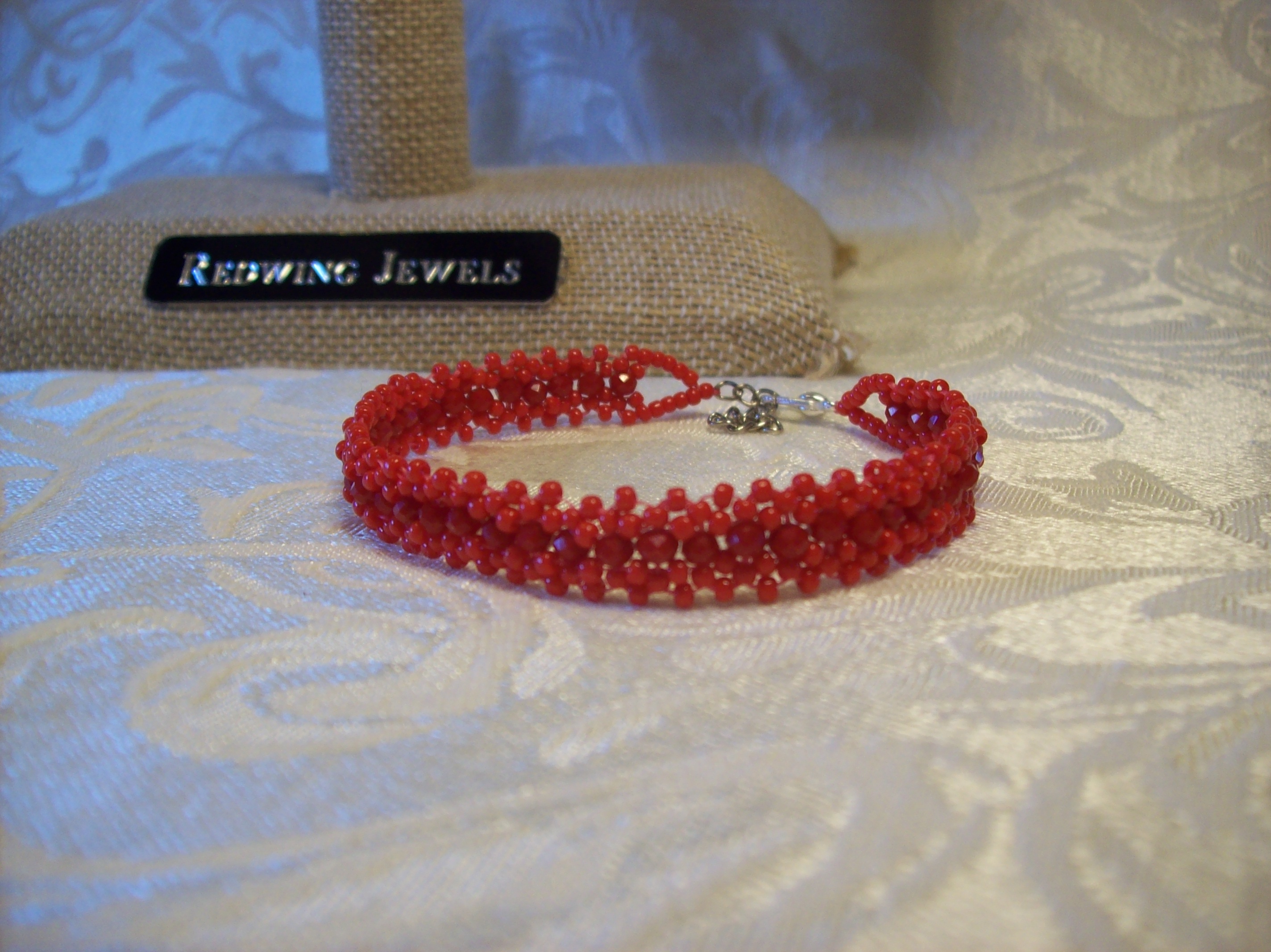 3mm Red Celestial crystal Lace Bracelet with a Silver Plated clasp 