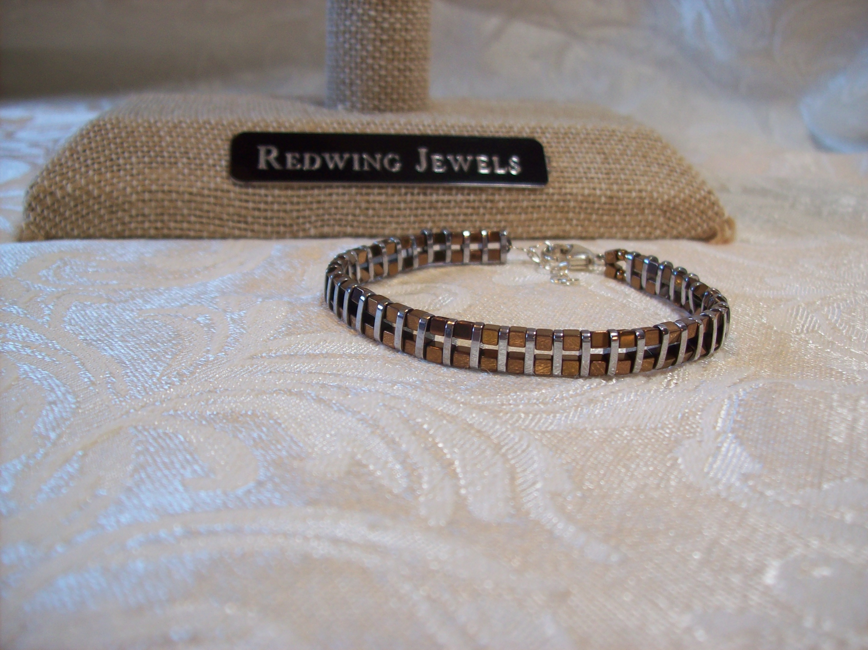 Copper Sleek Bracelet with a Sterling Silver clasp and chain 