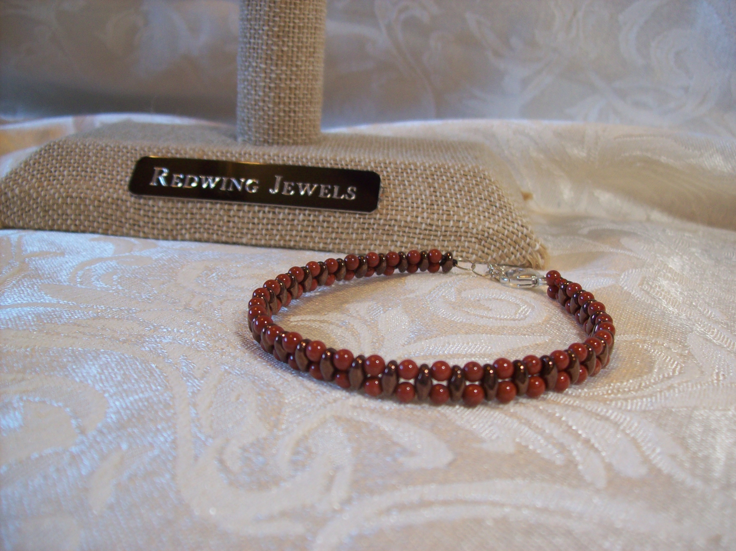 Red Jasper Sleek Bracelet with a Sterling Silver clasp and chain 