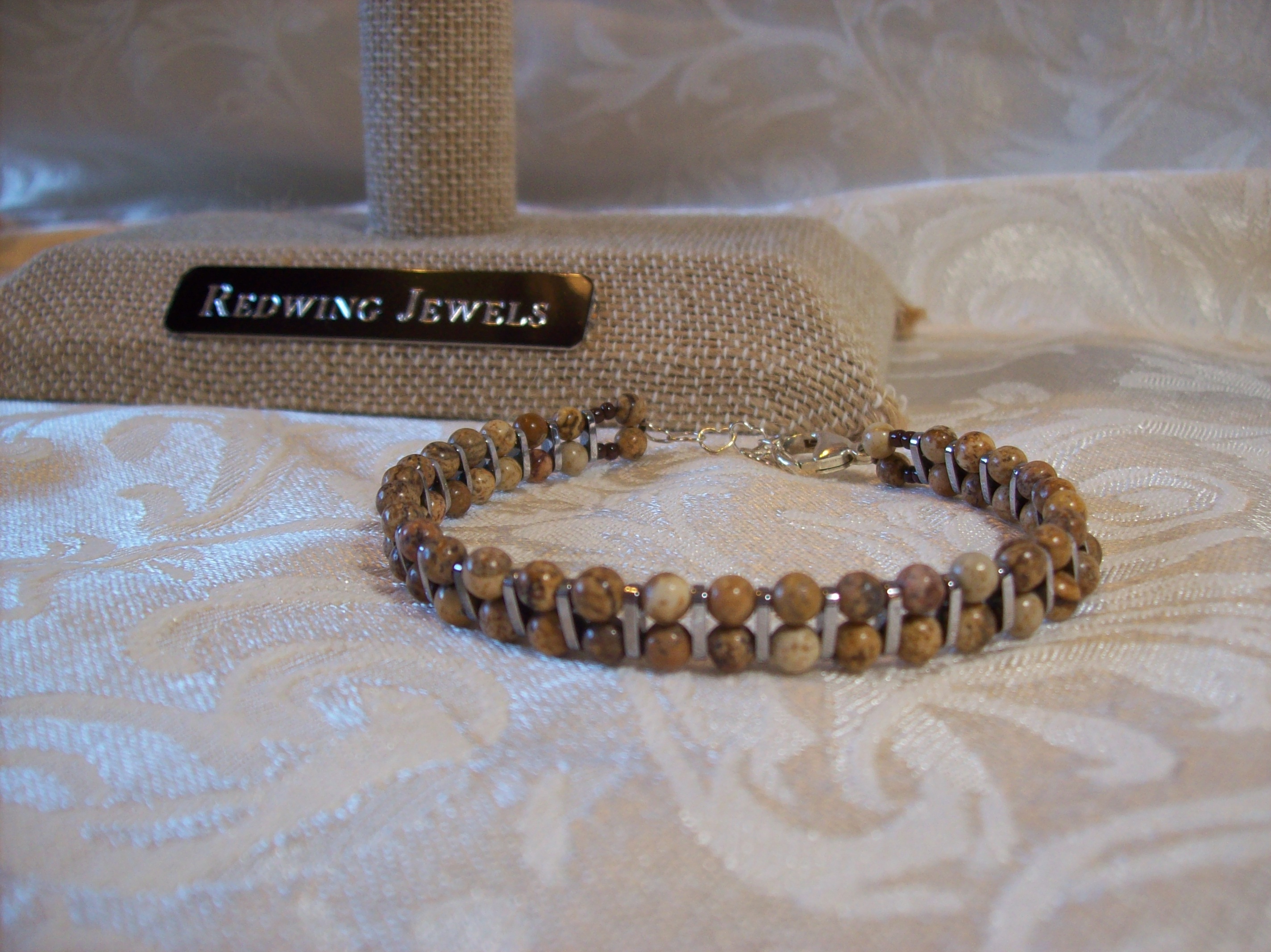 Picture Jasper Sleek Bracelet with a Sterling Silver clasp and chain