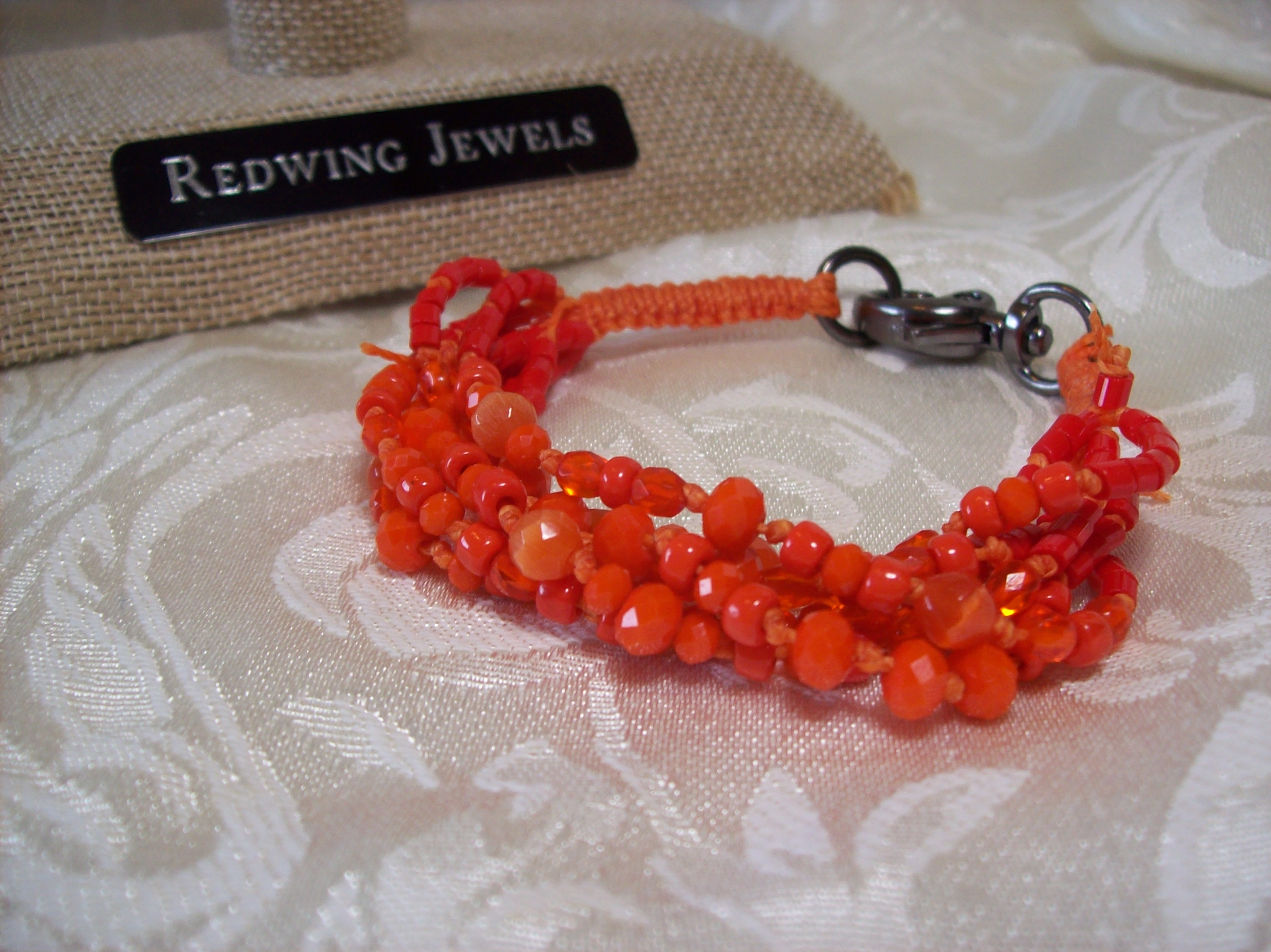 Orange Knotted and Macramé Bracelet 