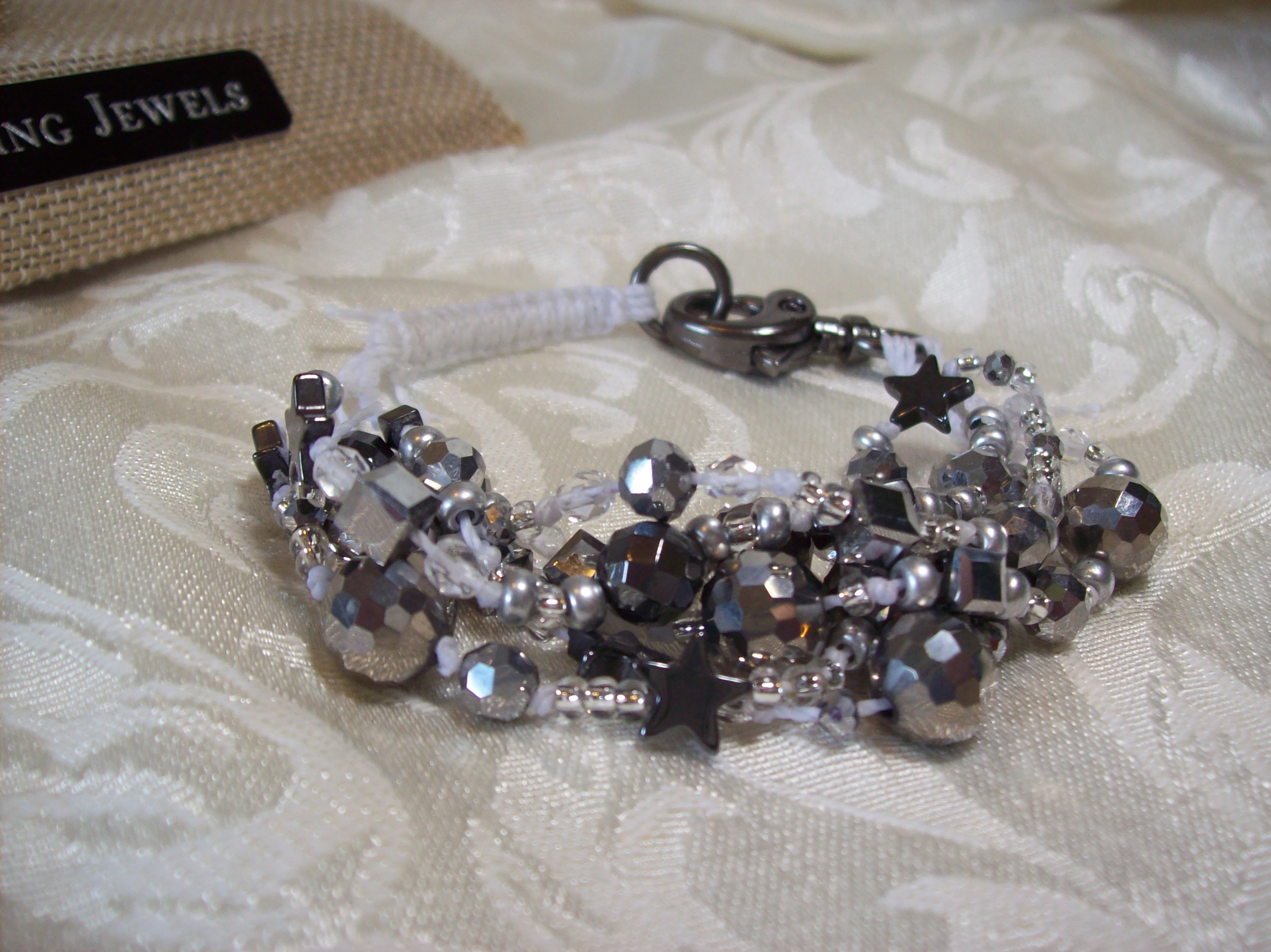 Silver Faceted glass, Hematite, and Czech glass Knotted and Macramé Bracelet
