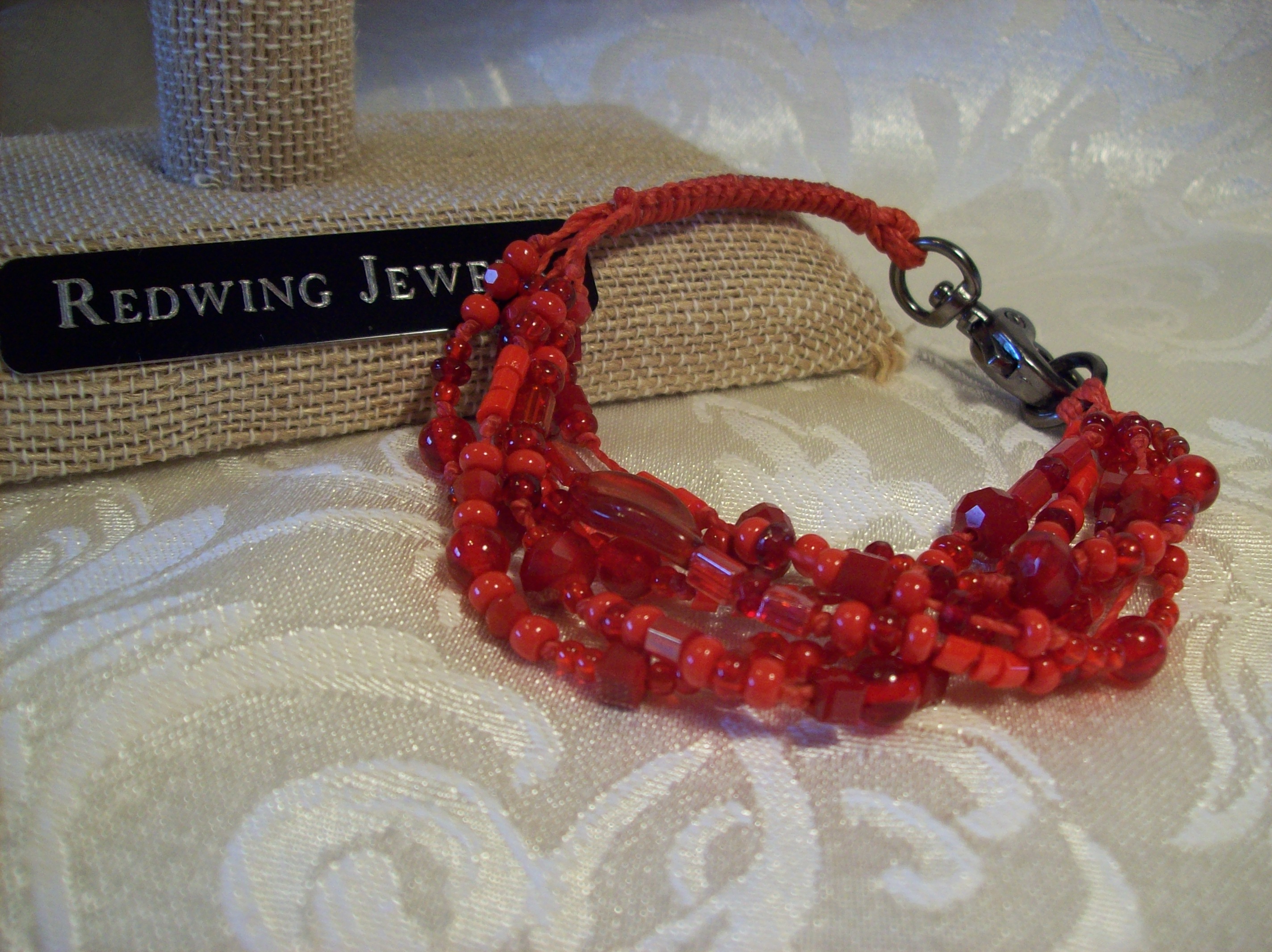 Red Glass Knotted and Macramé Bracelet Length 8–9 inches 