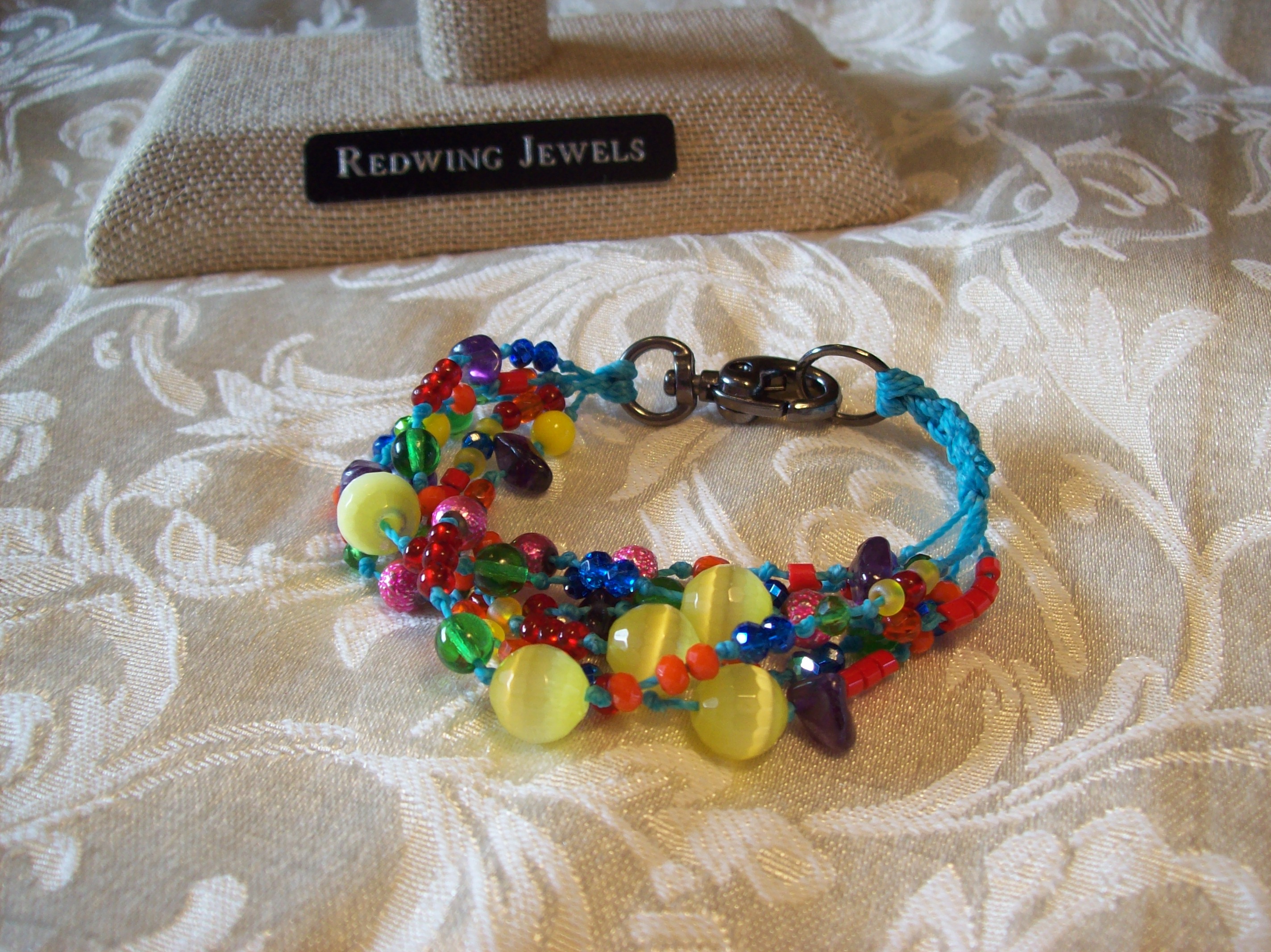 Yellow Fiber Optic Glass Knotted and Macramé Bracelet