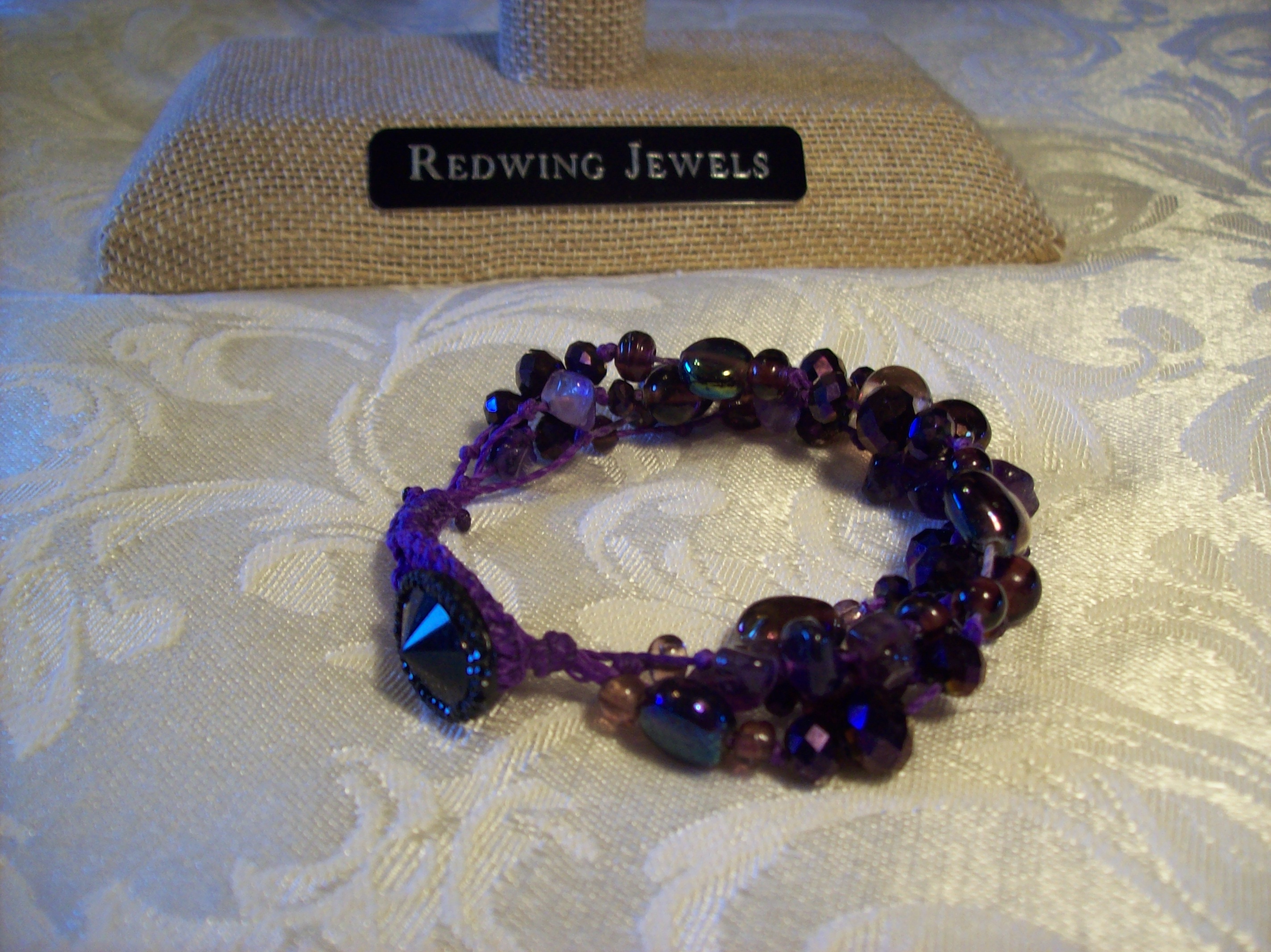 Purple Knotted Macramé Bracelet with Amethyst, Faceted and Dunk glass