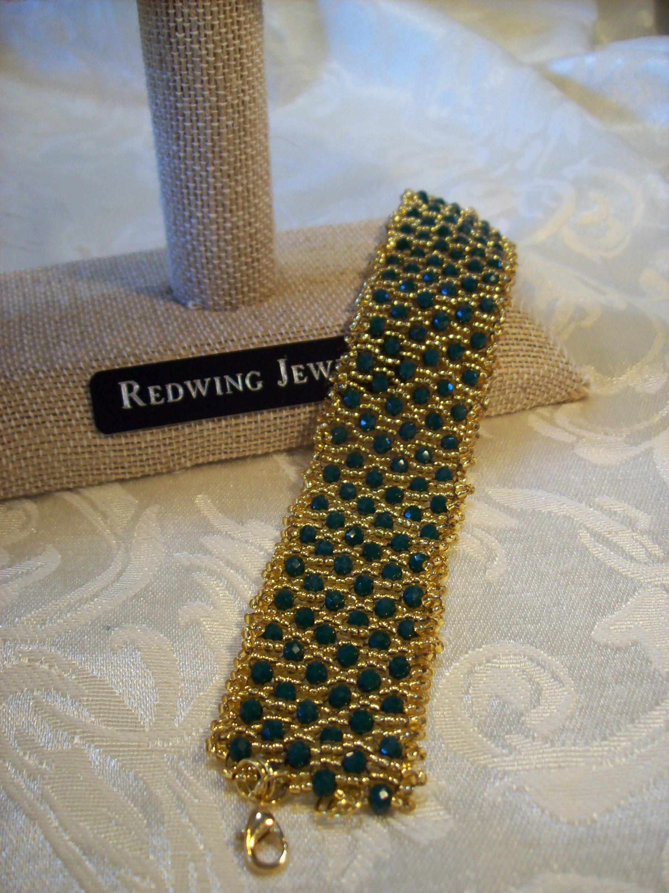 Forest Green faceted glass Cuff Bracelet 