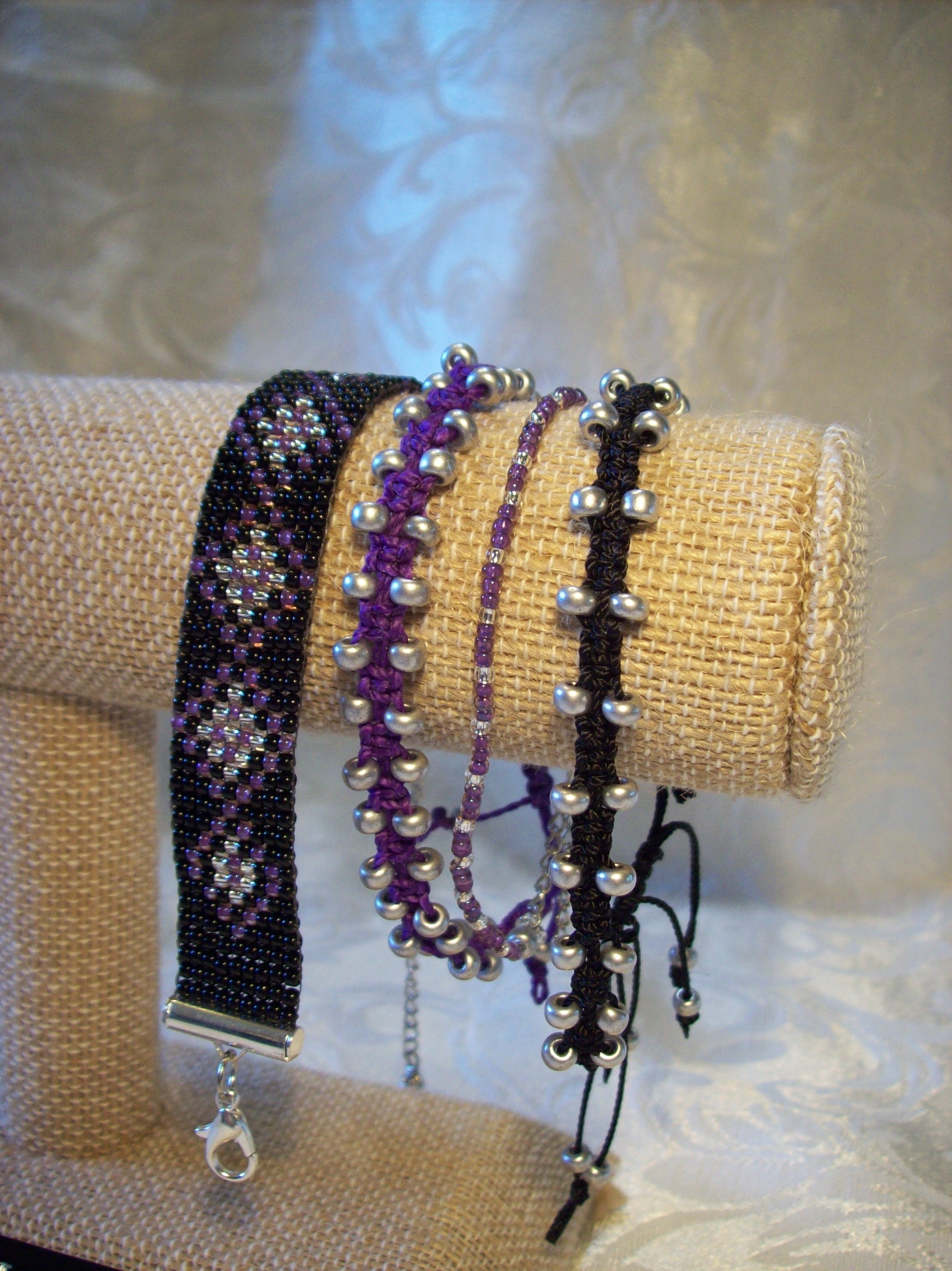 Shades of Purple Bollywood Macramé and Loomed  Bracelet Set 