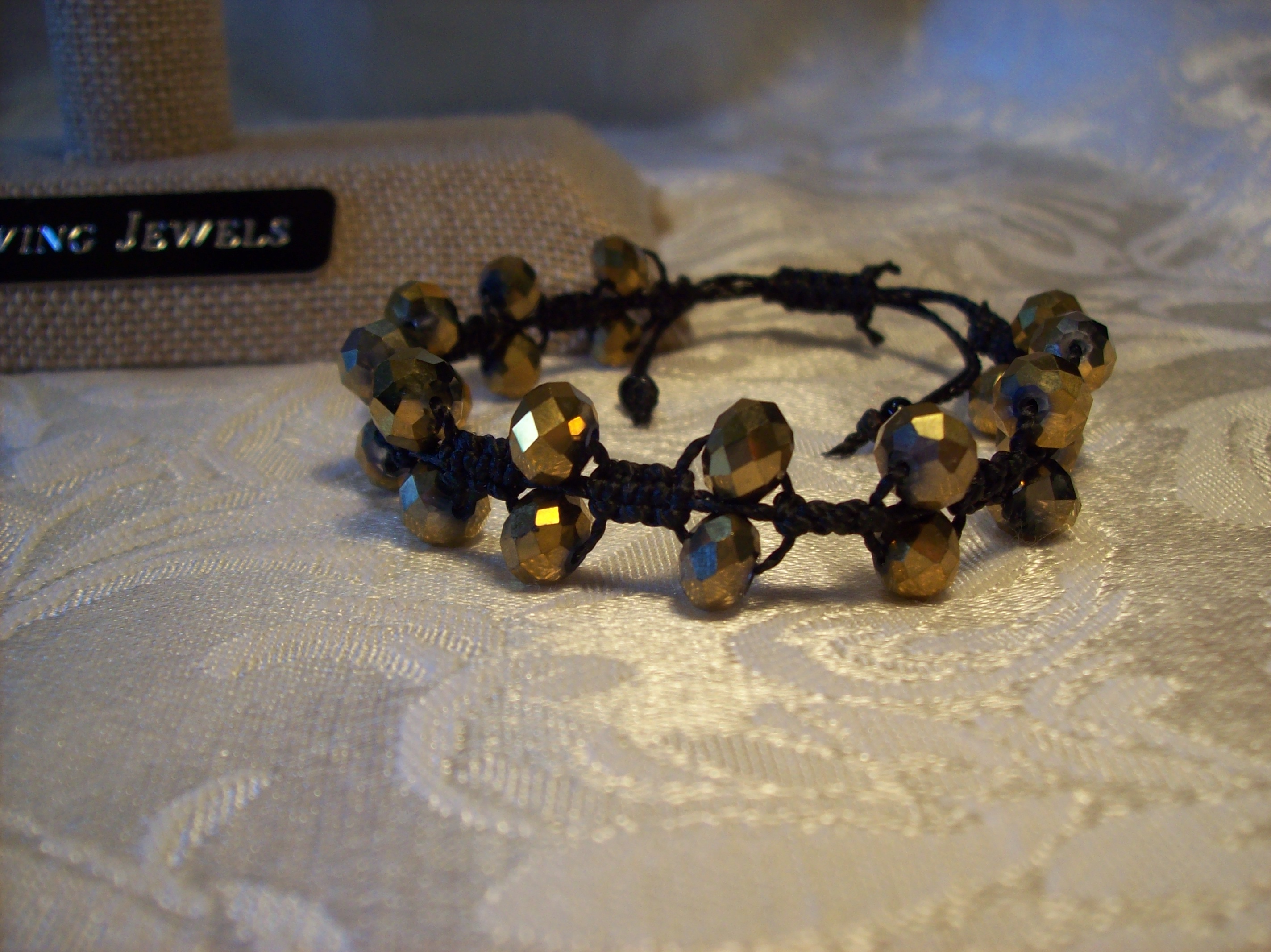 Black & Gold faceted glass Macramé Bracelet Length 6.5-8.5 inches 
