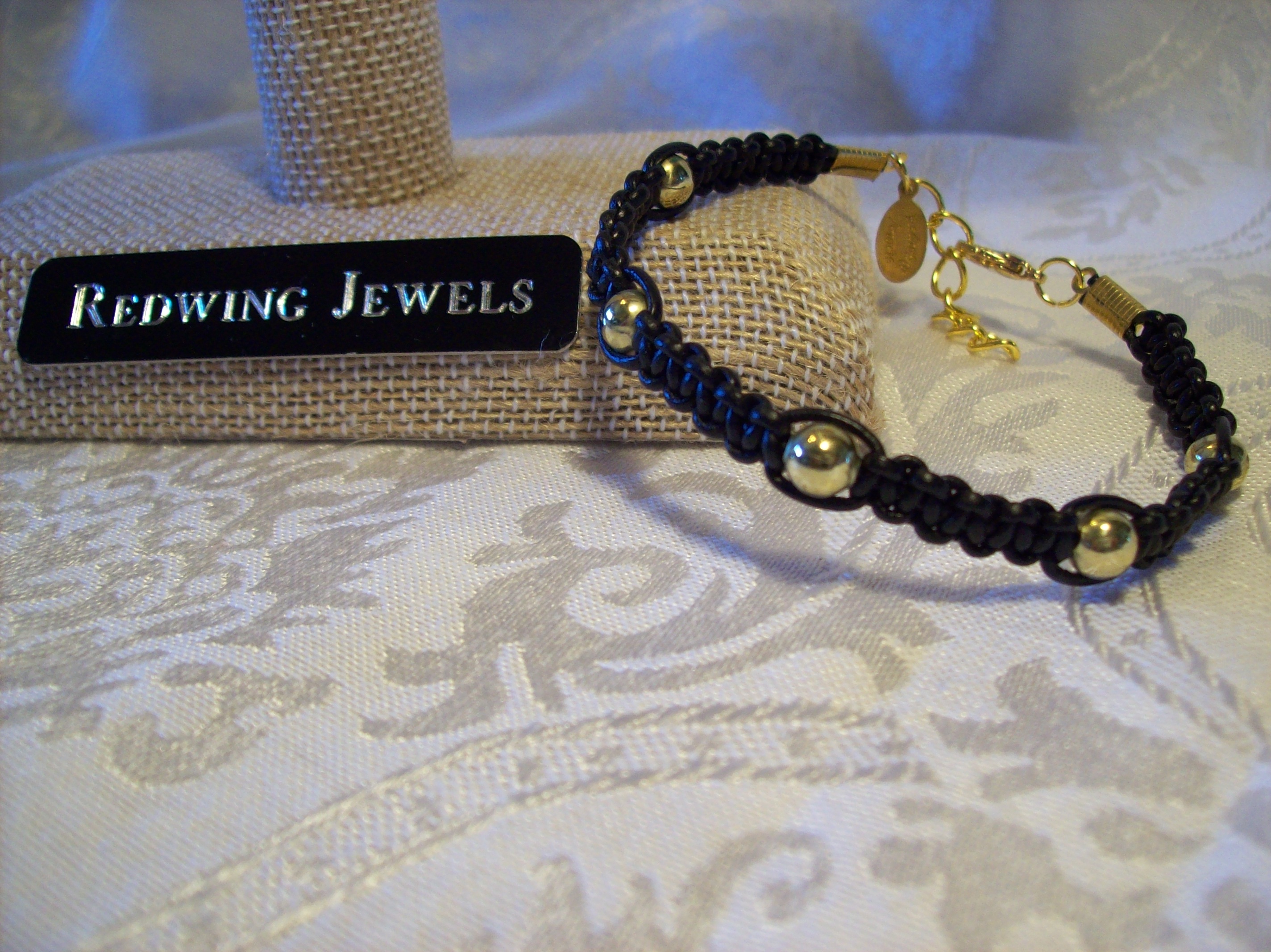 Black Leather Macramé Bracelet