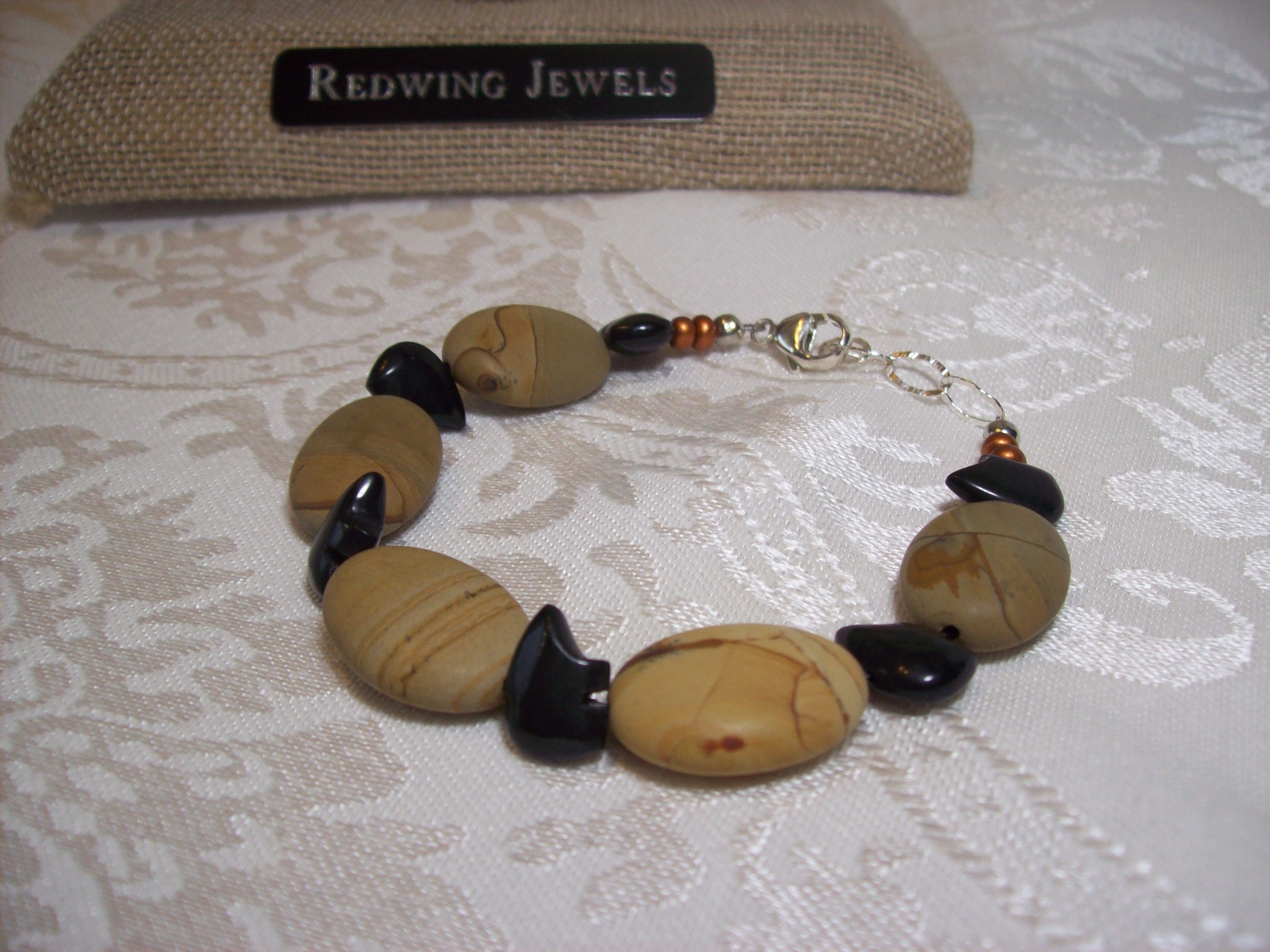 Wild Horse Jasper and Black Stone Bears  Bracelet 