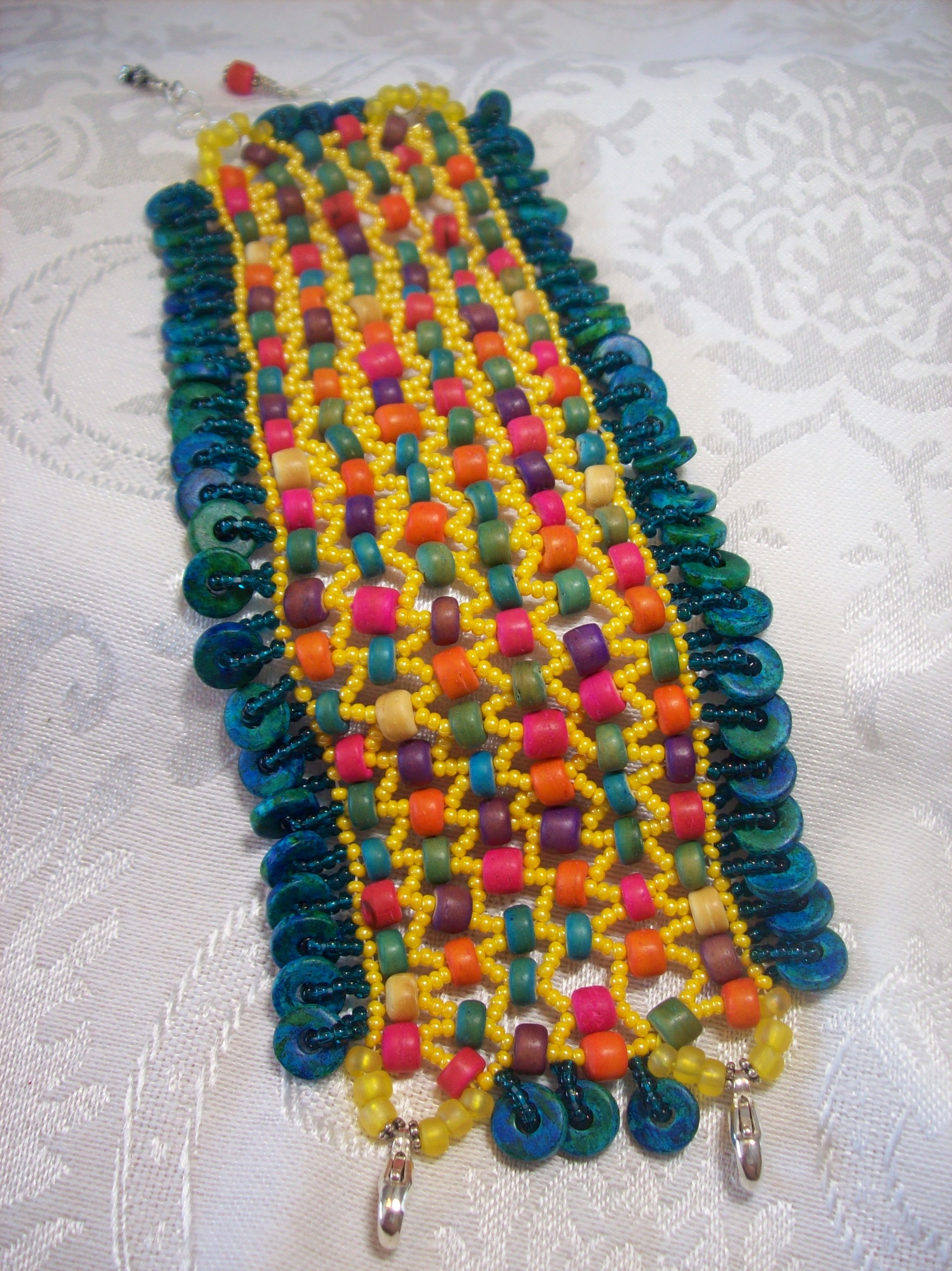 Fun in the Sun Wood and Greek Ceramic Cuff Bracelet 