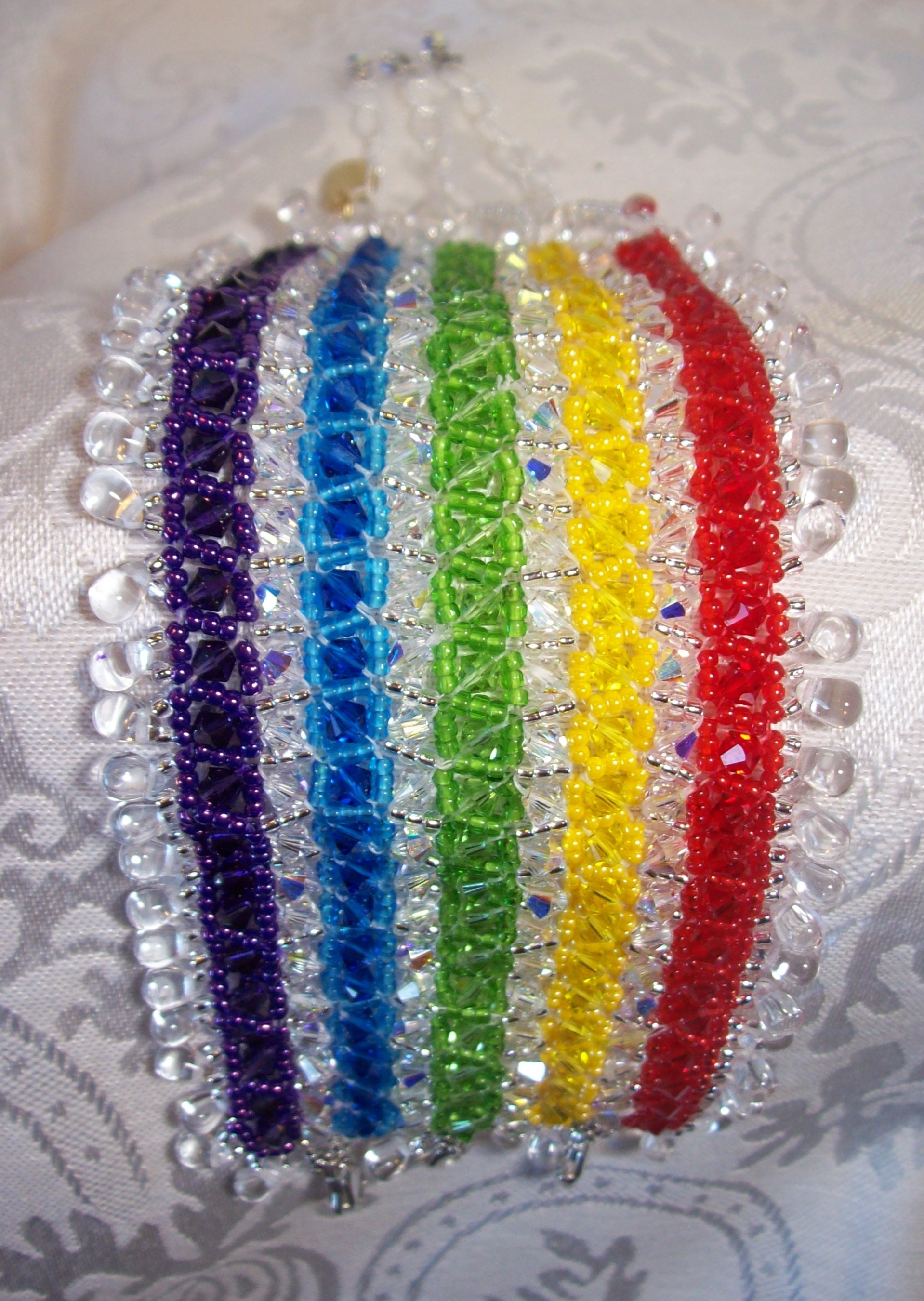   Over the Rainbow  Colors of the Rainbow in this Swarovski crystal Cuff Bracelet 