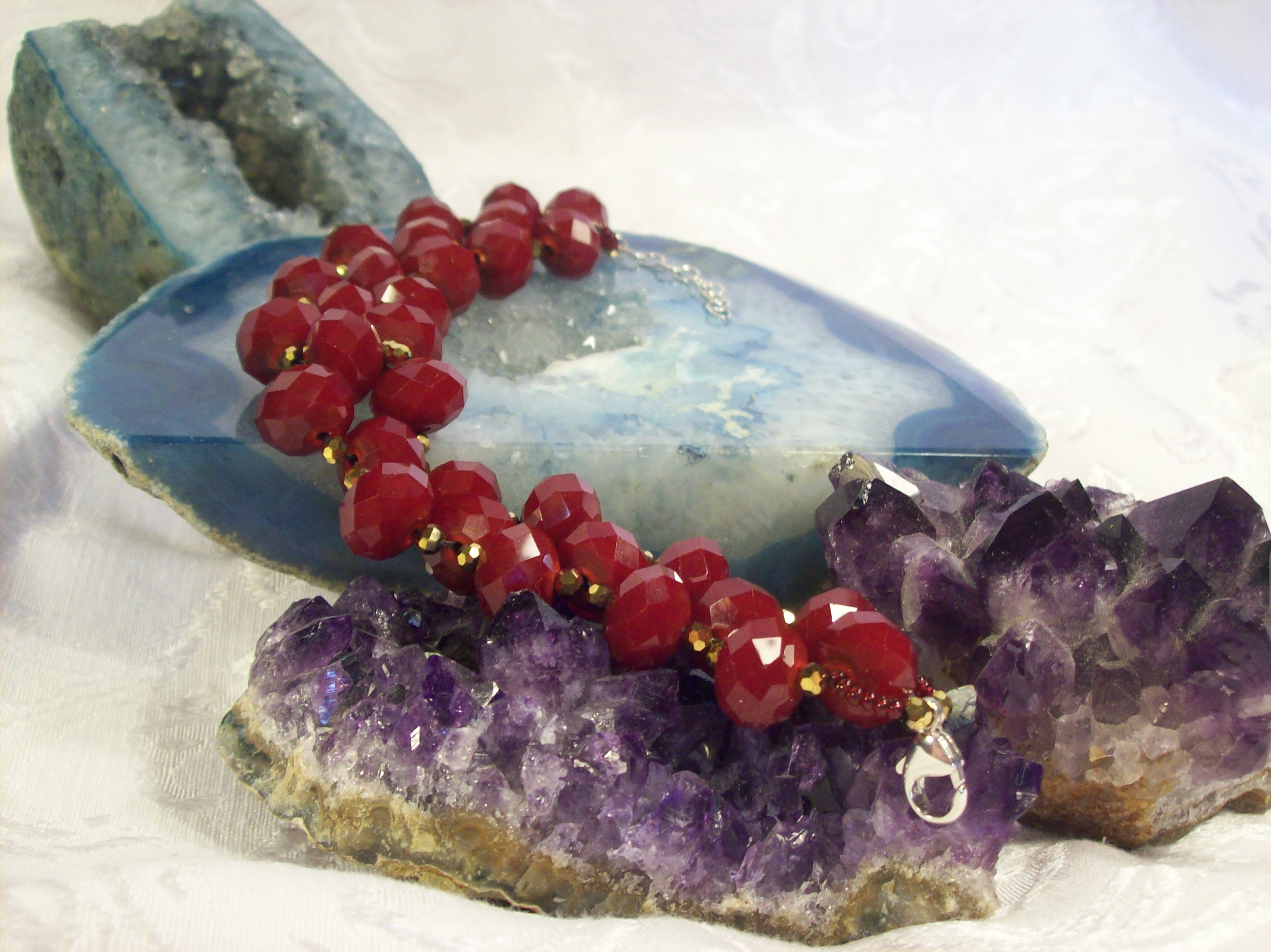 Faceted Red & Gold  glass Bracelet 