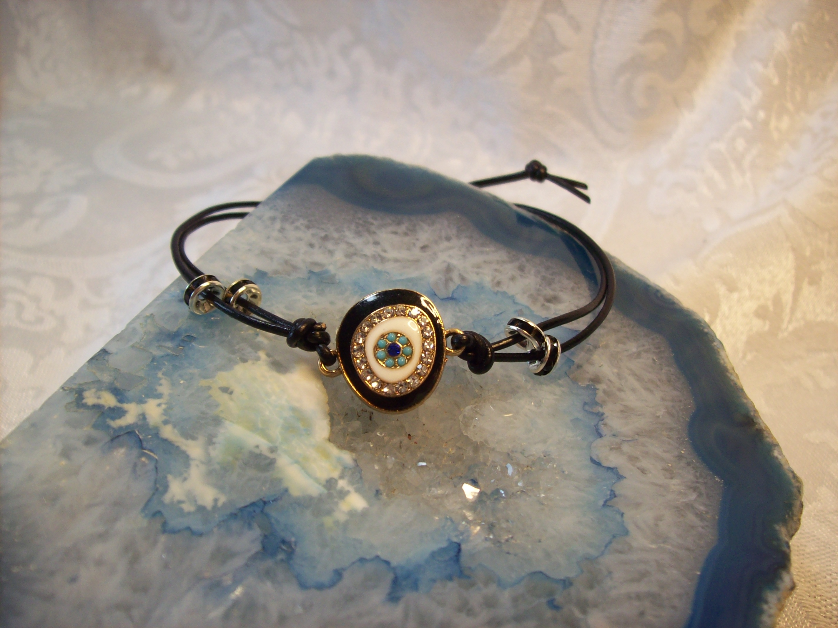 Black All Knowing Eye Leather Bracelet 