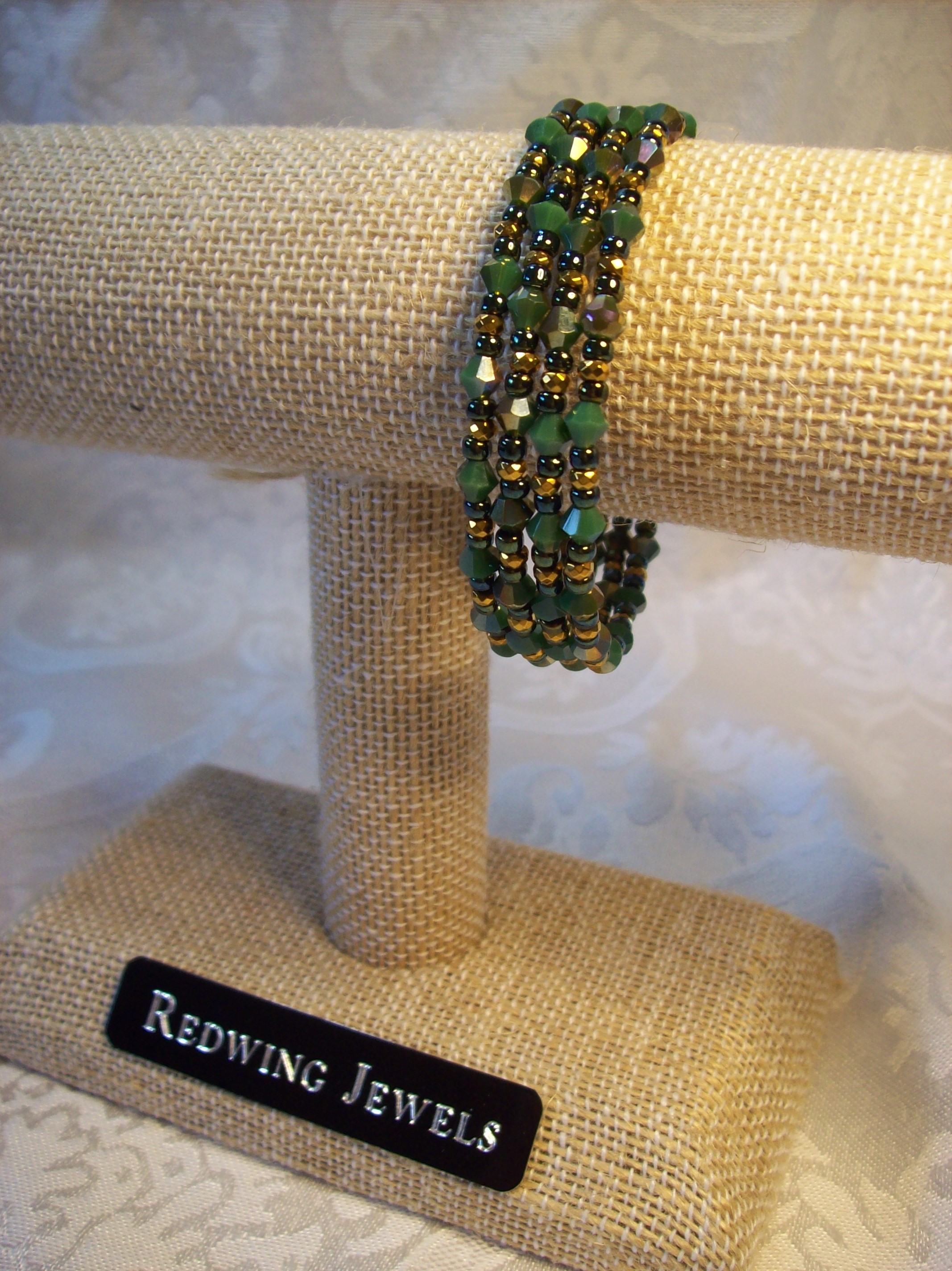 Hunter Green Crystal Memory Wire Bracelet
