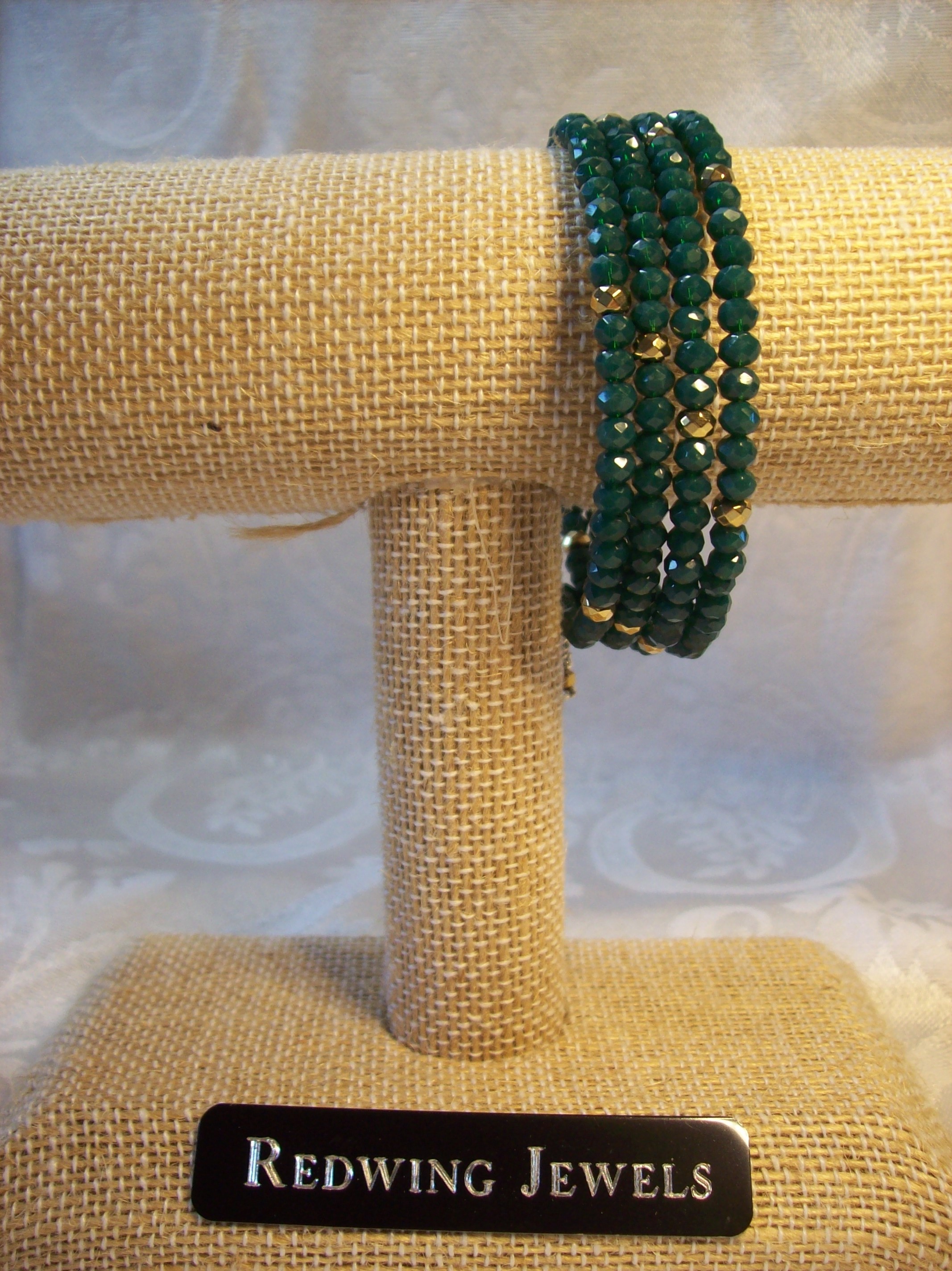 Hunter Green Crystal Memory Wire Bracelet
