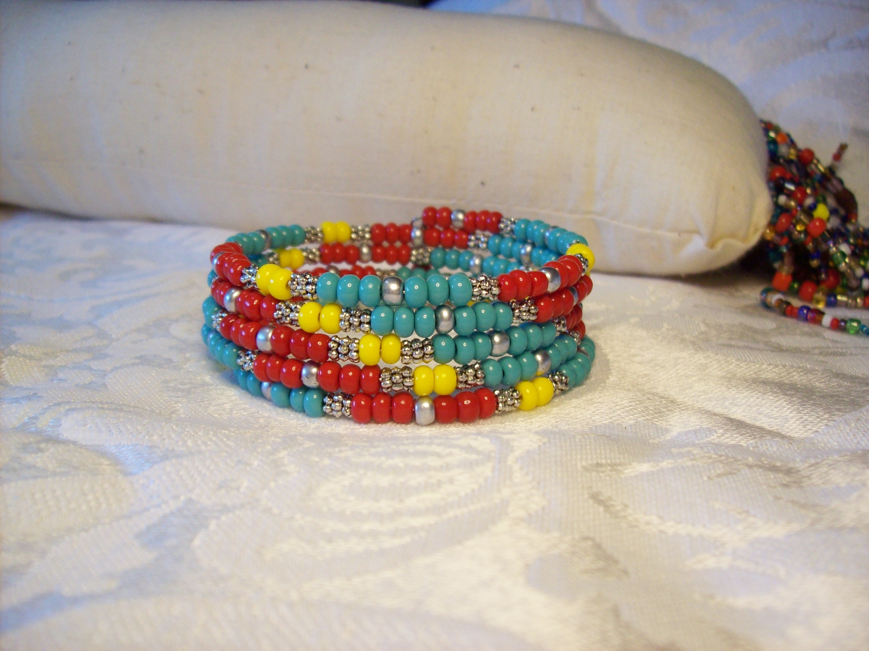 Red, Blue, and Yellow Memory Wire Bracelet
