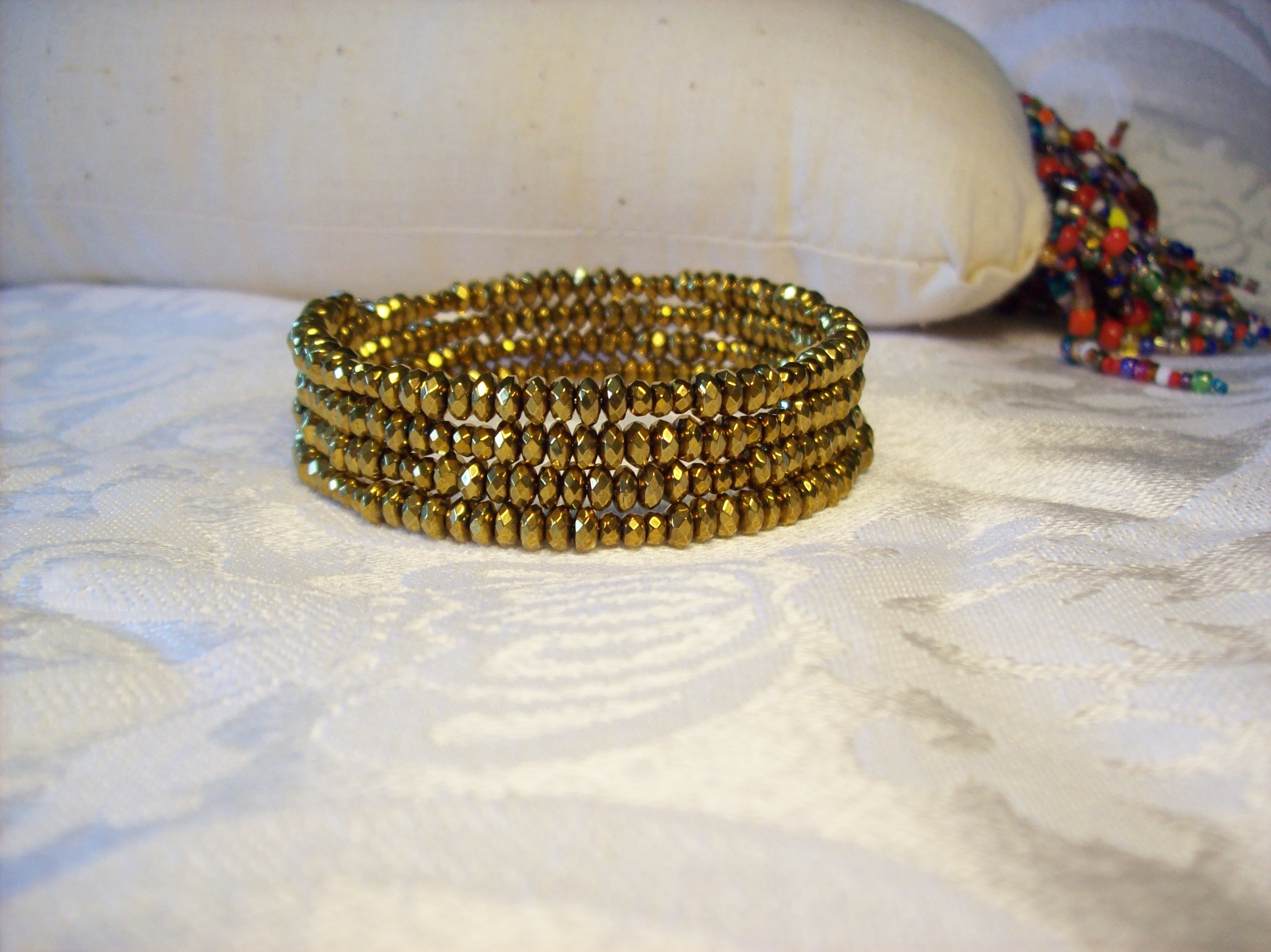 Memory Wire Bracelet Gold Electroplated on Hematite